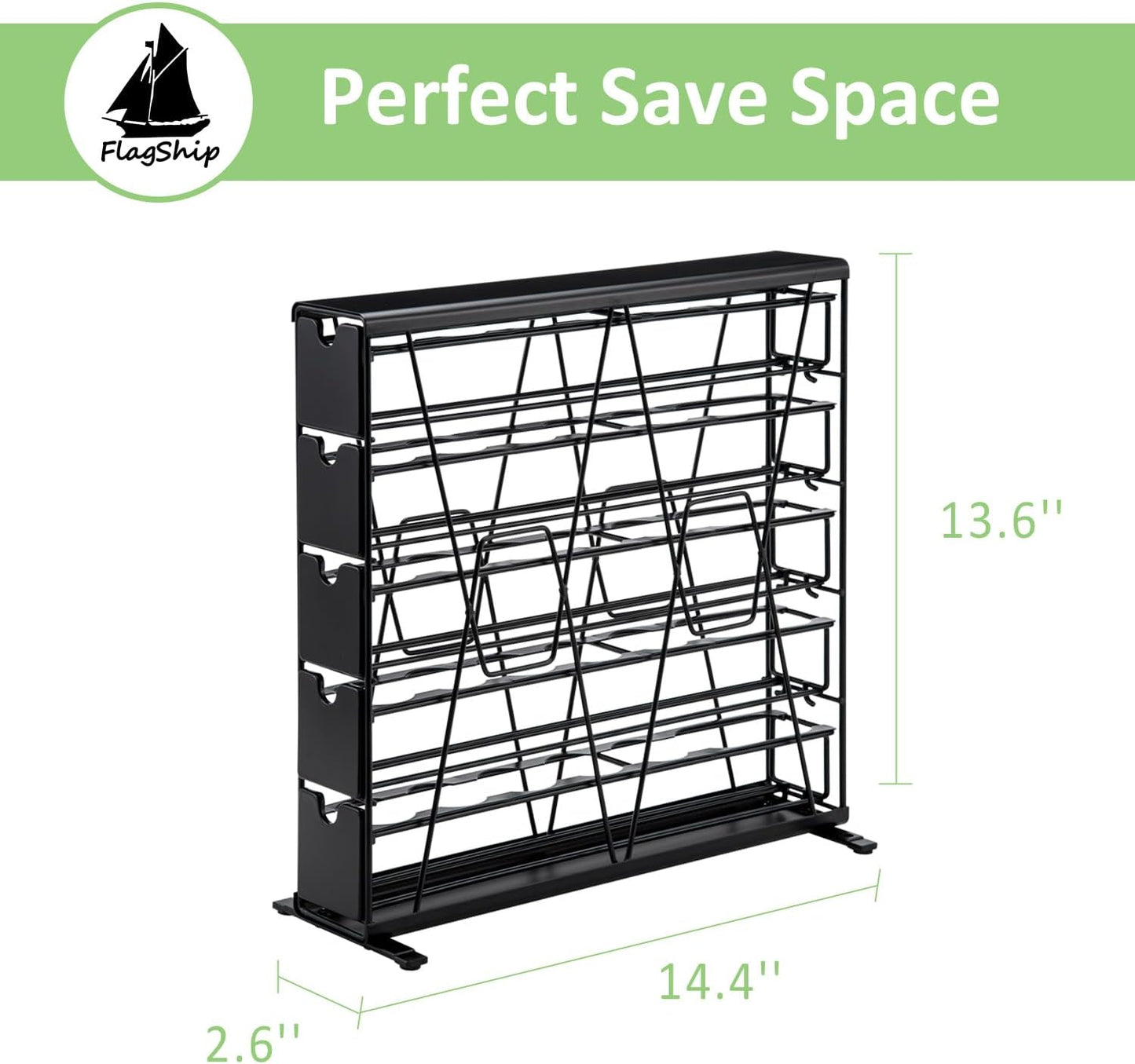 FlagShip 5-Tier Corner Coffee Pod Organizer for K Cup - 35 Capsules Metal Storage, Space-Saving Kitchen Countertop Rack Wall Mountable