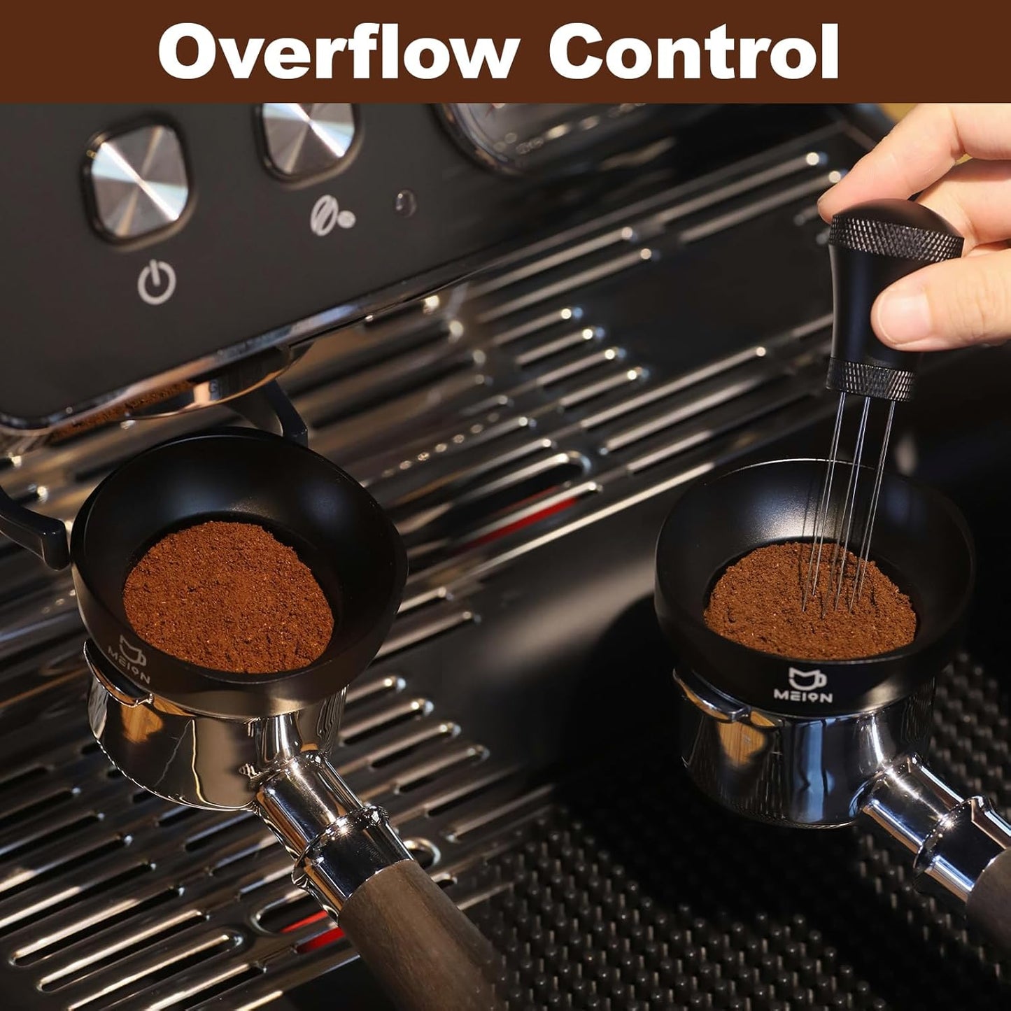 MEION 58mm Dosing Funnel, Magnetic Espresso Dosing Funnel Coffee Funnel Compatible with 58mm Portafilter, Espresso Tools Portafilter Funnel (58mm, Black)