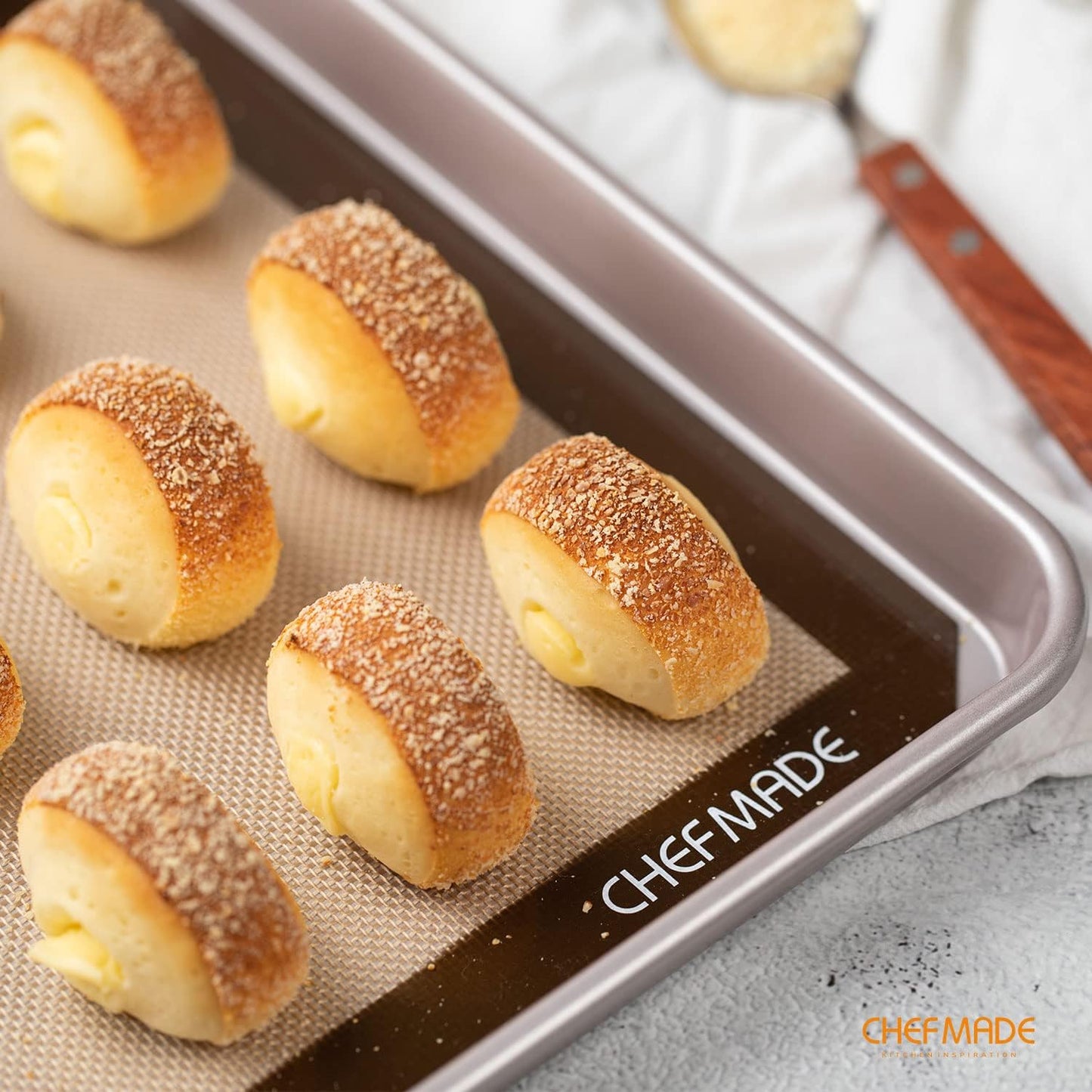 CHEFMADE 17-Inch Silicone Baking Mat with Measurements, Non-stick Heat Resistant Rolling Dough Mat, for Pastry,Pizza, Fondant and Pie Crust Making 11.7" x 16.7" (Brown)