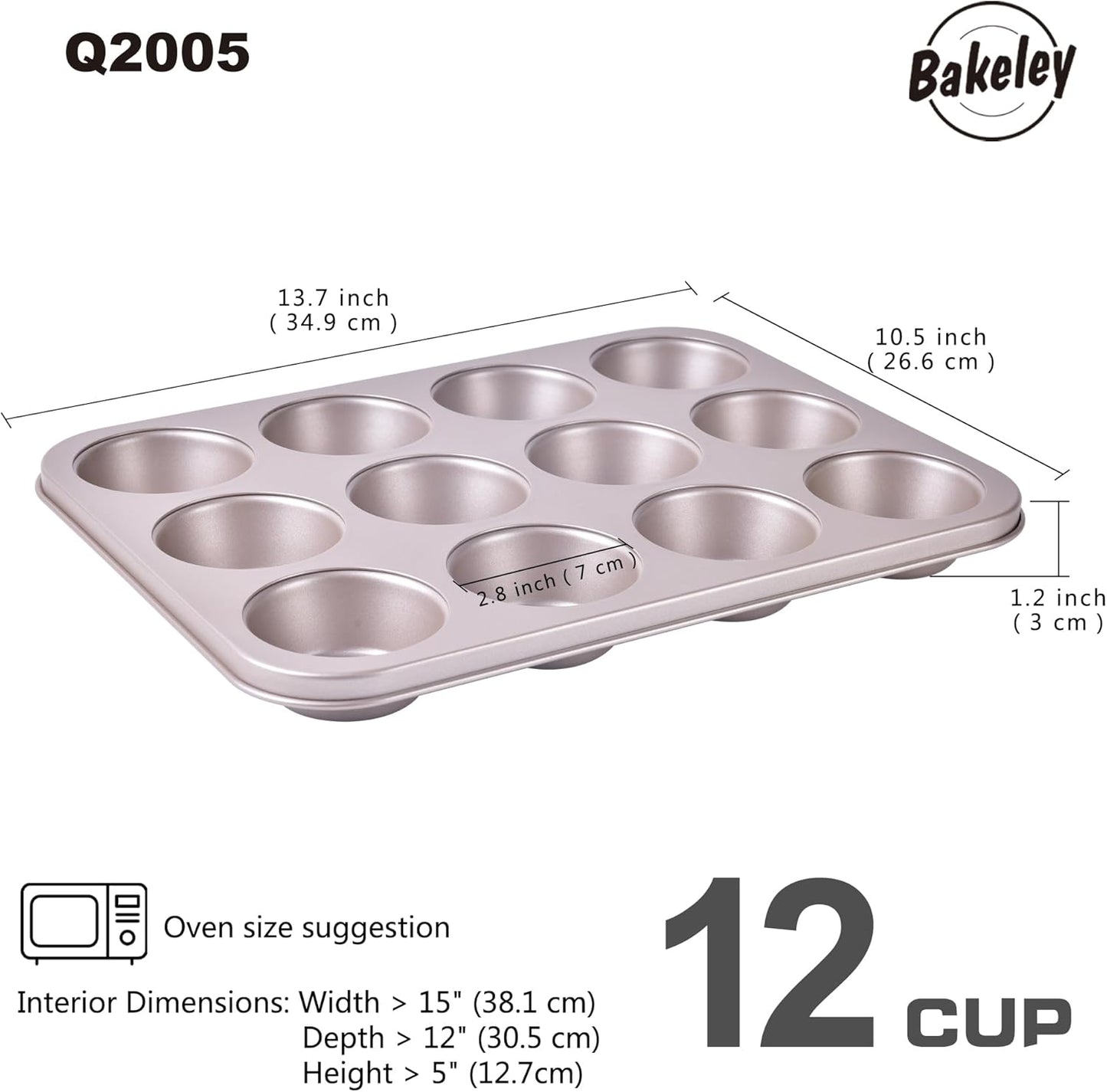 Mini Muffin Pan for Baking, Nonstick 12-Cavity Cupcake Pans, 2 Pack Cup Cake Tray, Bakeware for Oven Baking, Dishwasher Safe(Champagne Gold)