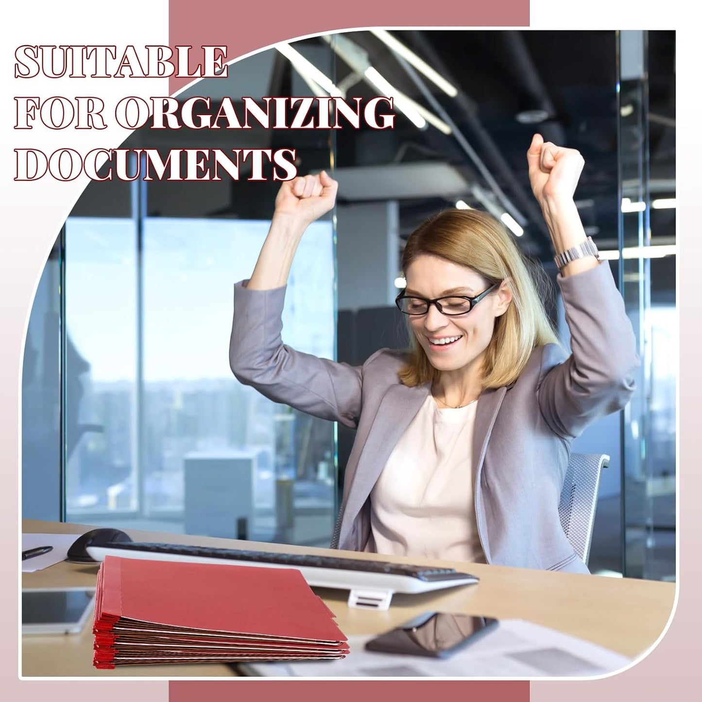 60 Pcs Classification Folders Letter Size, Back to School Supply for Teacher, Student, 3 Dividers Pressboard File Folder Bulk with 2 Fasteners, 3.5 Inch Expanding File Organizer (Red)