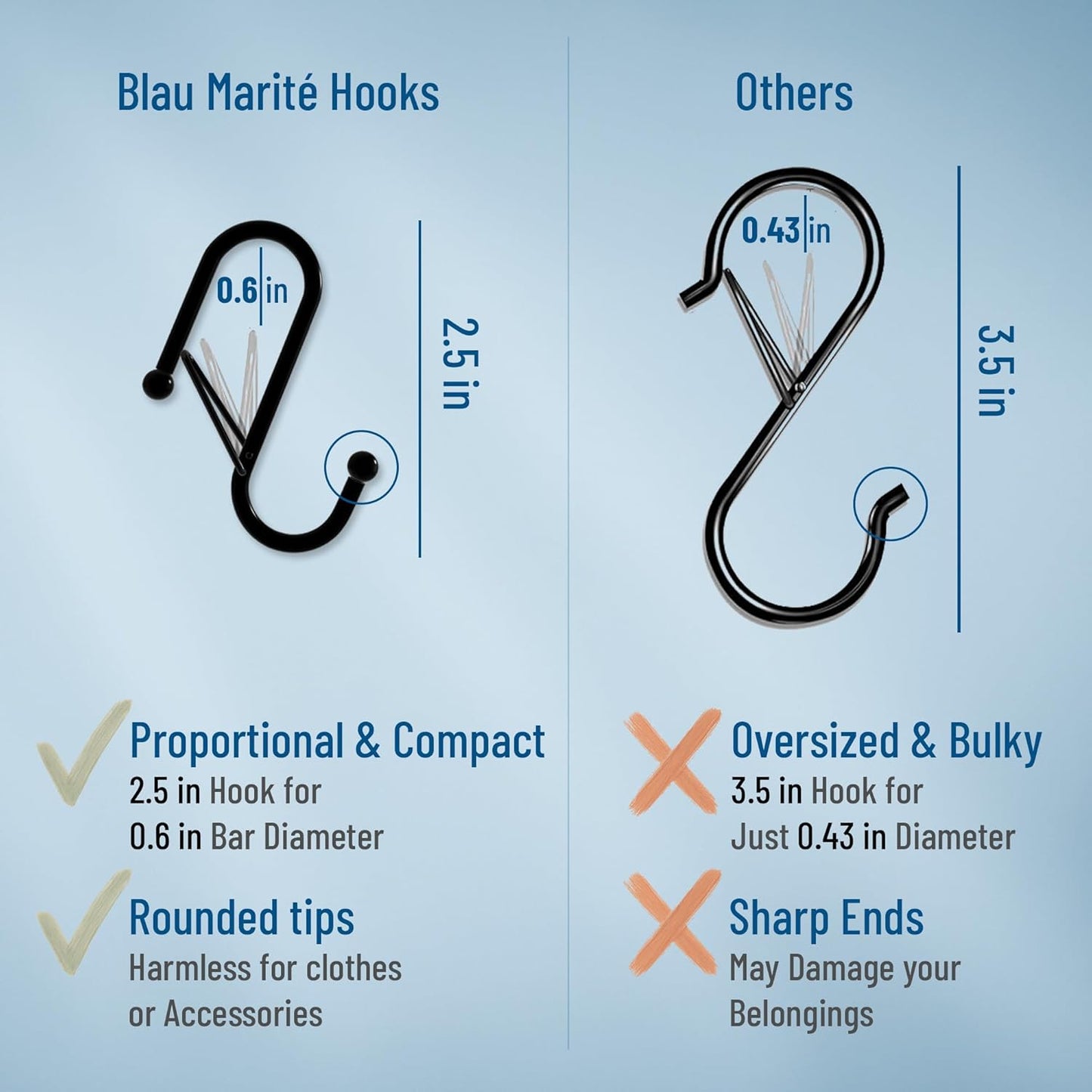 10-Pack Metal S Hooks for Hanging – Heavy-Duty S-Shaped Hooks with Safety Buckle – Fits Bars up to 0.6 In – Anti-Drop Hook for Kitchen, Pot Racks & Towel Bars – Silver (Small)