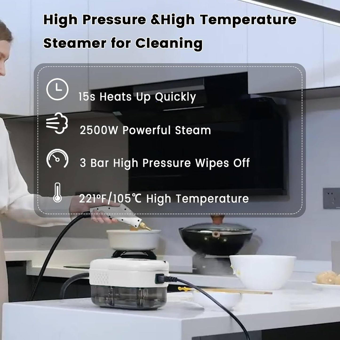 2500W Handheld Steam Cleaner,Portable Car Steamer For Auto Detailing,High-Temperature and Pressure Steam Cleaner For Home, Steam Cleaning Machine for Furniture,Kitchen,Grout,Floor,Tile (6-White)