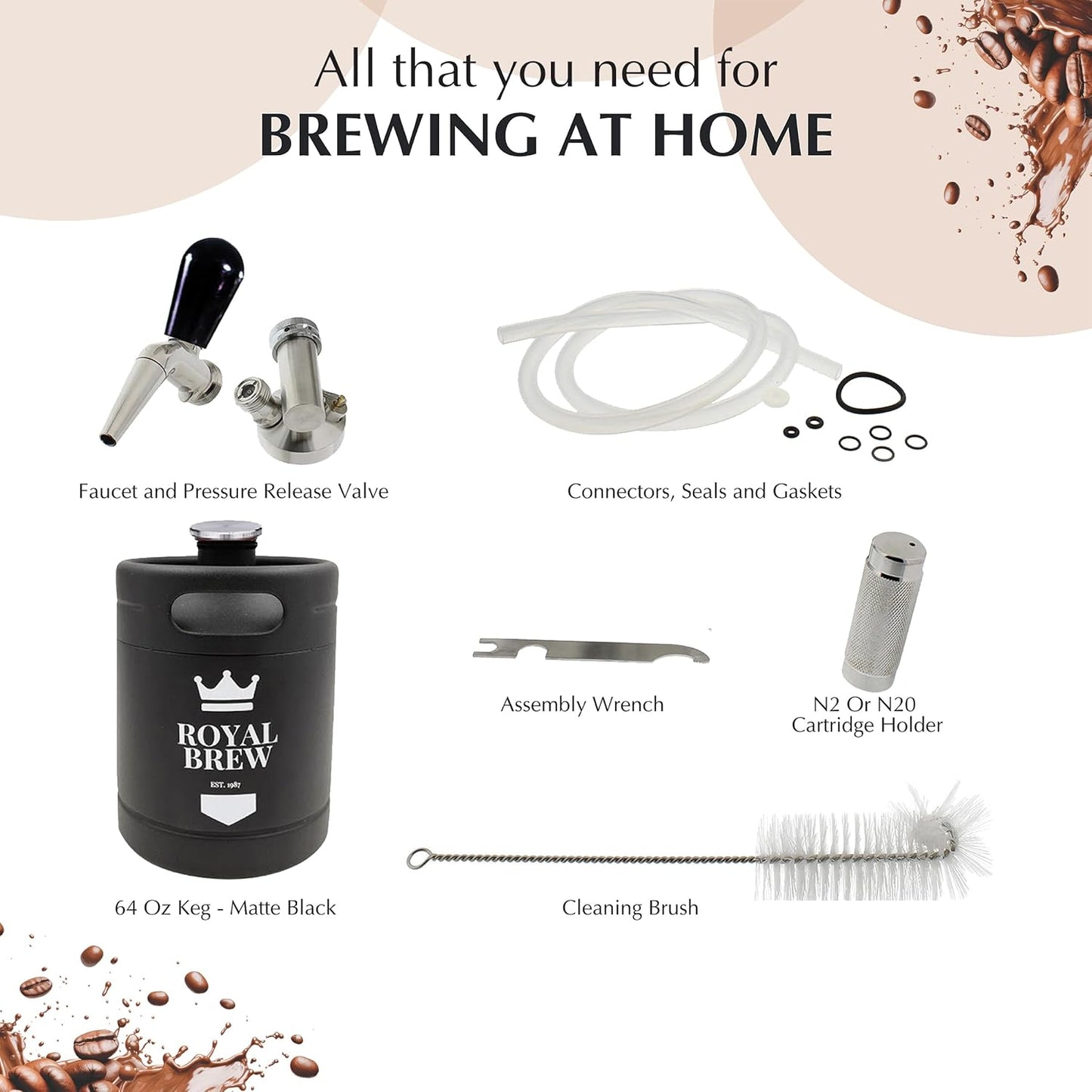The Original Royal Brew Nitro Cold Brew Coffee Maker - Gift for Coffee Lovers - 64 oz Home Keg, Nitrogen Gas System Coffee Dispenser Kit