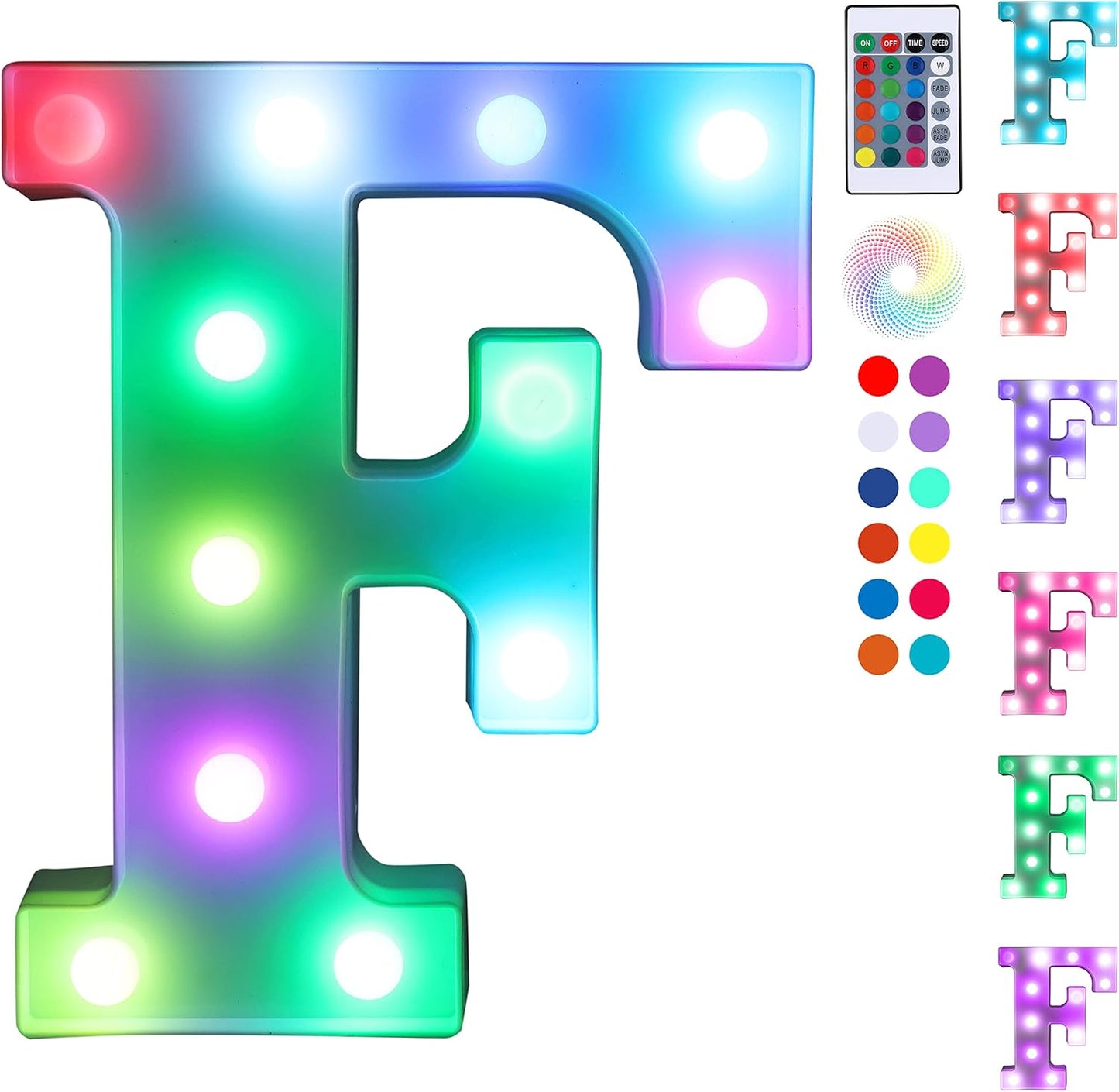 Foaky Colorful LED Letter Lights with Remote,Marquee Light Up Letters Sign for Night Light Wedding/Birthday Party Battery Powered Christmas Lamp Home Bar Decoration(F)