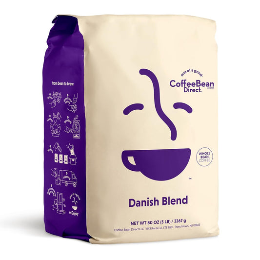 Coffee Bean Direct Danish Blend, Whole Bean Coffee, Mixed Roast Level, 5 Pound Bag (Pack of 1)