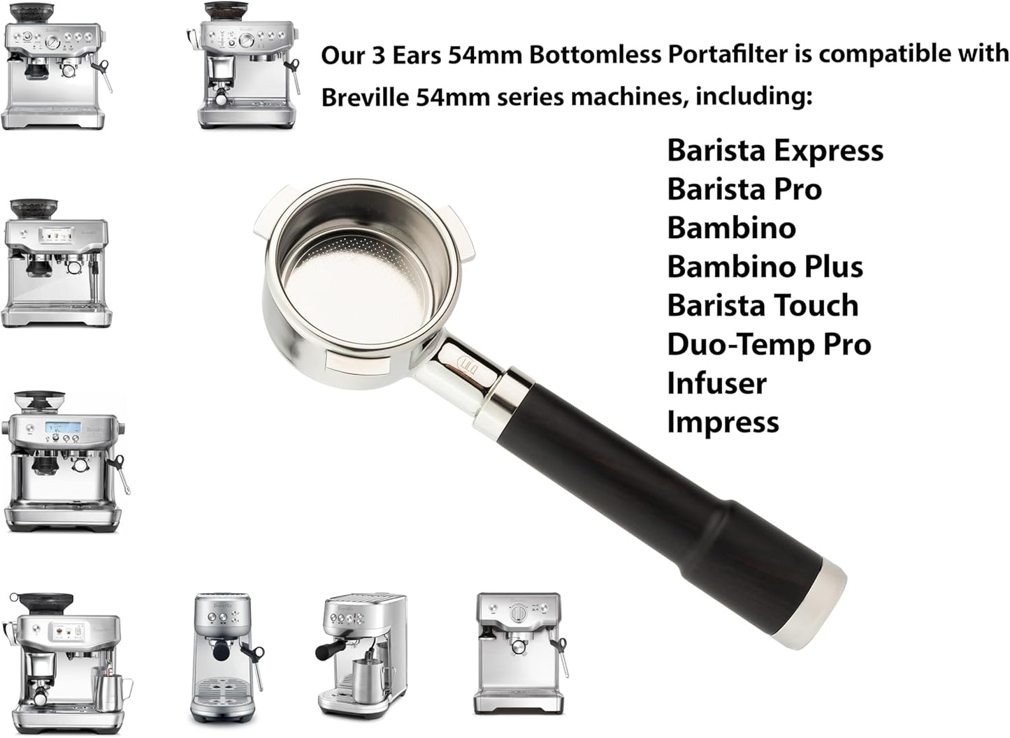 LILQ 54mm Naked Bottomless Portafilter Compatible with Breville Barista Express, Barista Pro, Bambino, and More – 18-20g basket included (Maple, 54mm)
