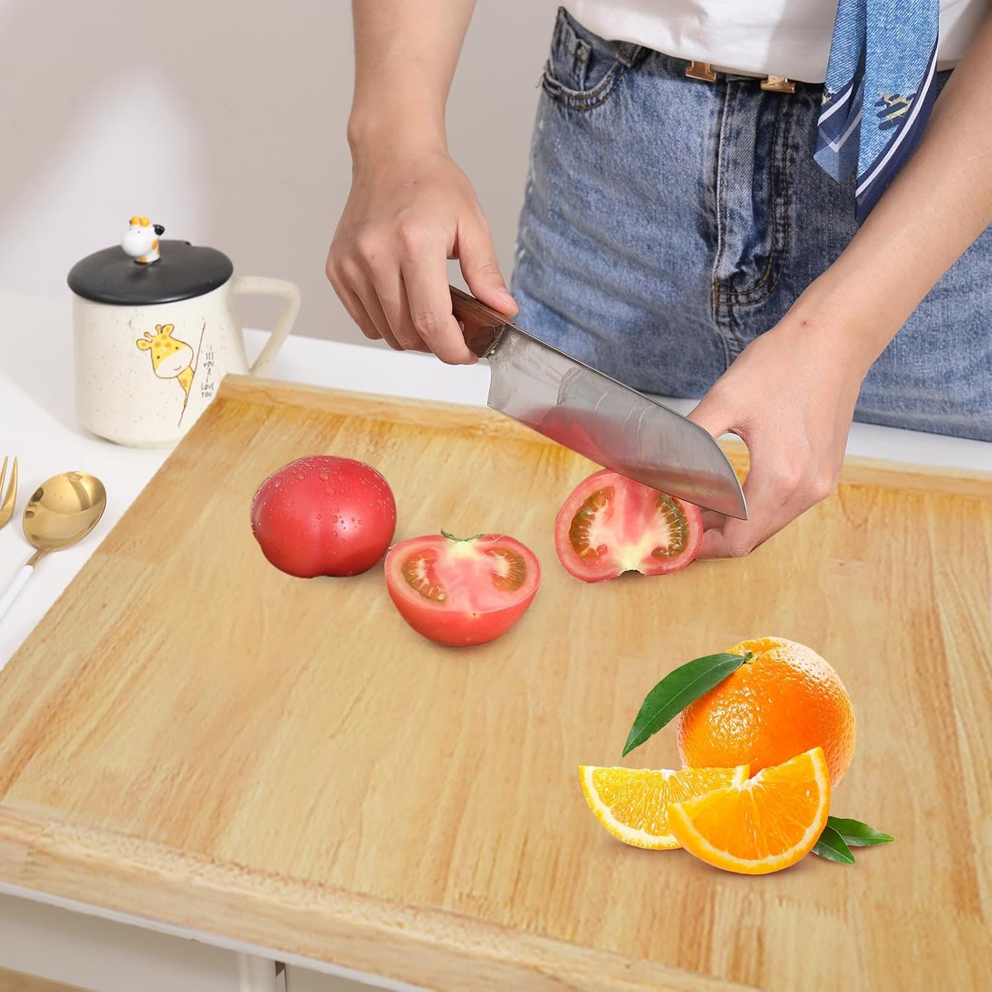 Reversible Wooden Pastry Board, 24" x 20" Wooden Cutting Board with Lip, Pastry Board Cutting Board Chopping Board Pie Board with Engraved Ruler for Counter Top Kitchen