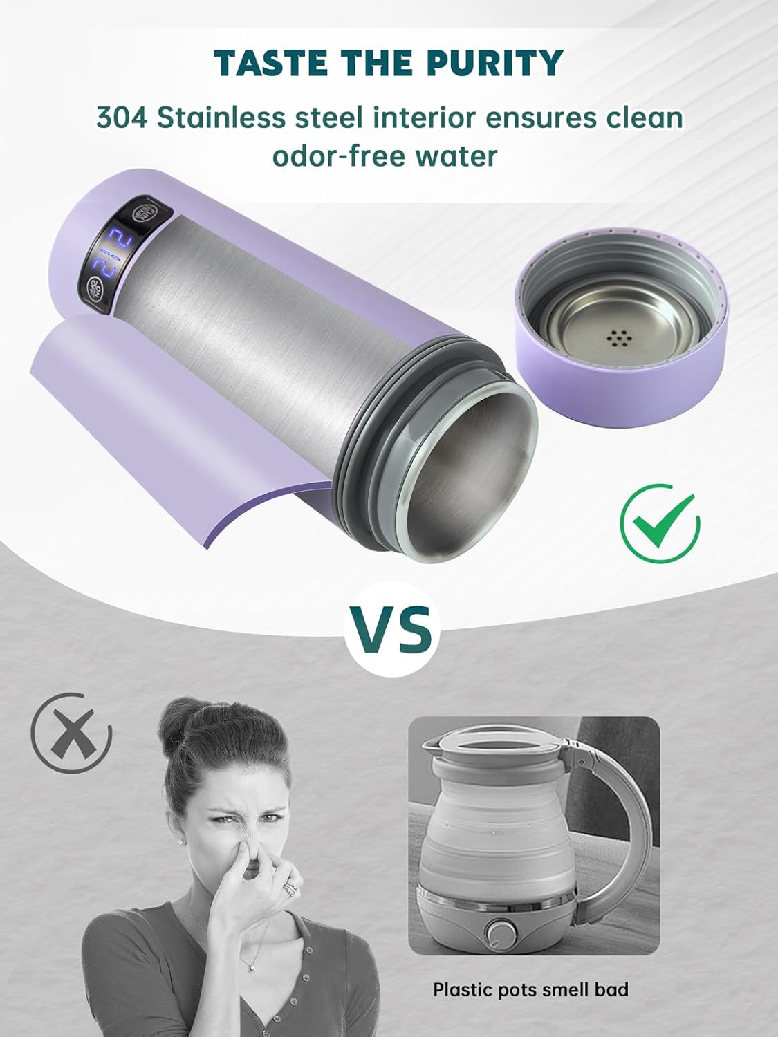 balbali Dual Voltage Travel Kettle 100-250V - 12oz Portable Water Boiler/Warmer/Heater for Boiling Water - 4 Preset Temperature Control Portable Tea Kettle Electric Travel - Purple