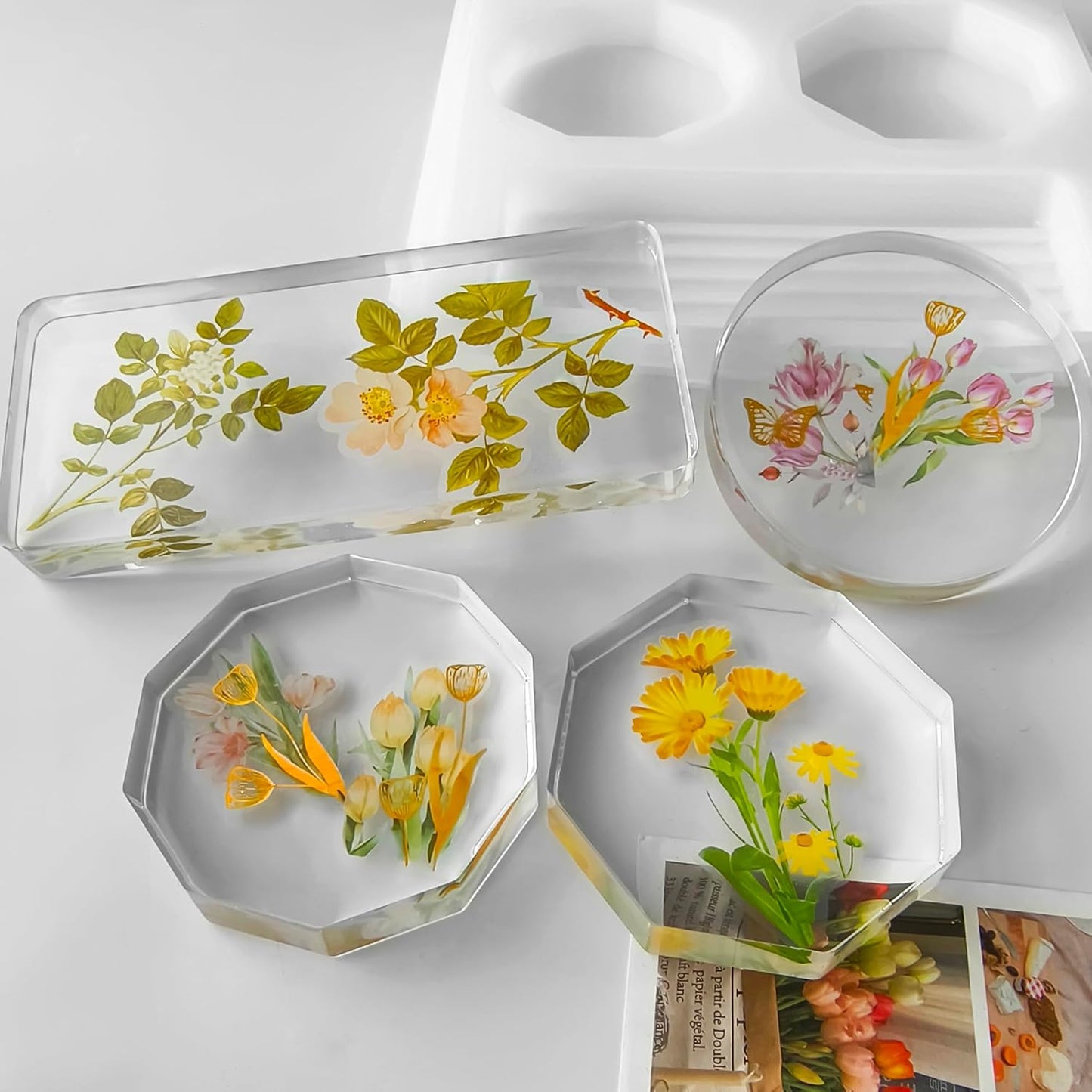 2 Pack Silicone Deep Coaster Molds - Round & Rectangle, 3D & Resin Casting, Craft Supplies - Tray Casting Table Decoration Mold