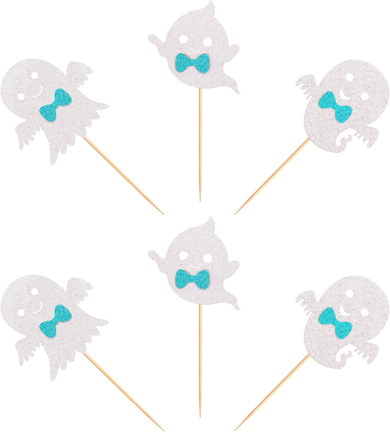 24Pcs Ghost Cupcake Toppers - Bule Halloween, Bule and White Halloween Birthday Decorations, Bule Halloween Baby Shower Decor, Ghost Decorations, Halloween Gender Reveal Decorations