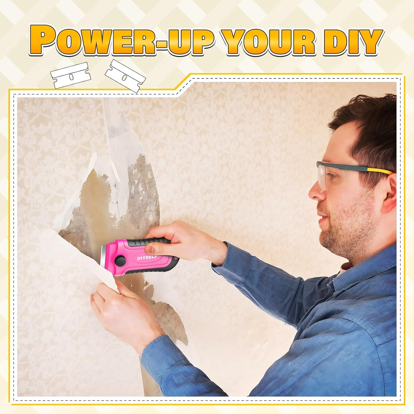 DIYSELF Razor Blade Scraper | 2 Pack Scraper Tool for Cleaning, Glass, Stickers | Paint Scraper | Heavy Duty Razor Scraper | Glass Scraper | 30 Pcs Single Edge Razor Blades for Scraping Included