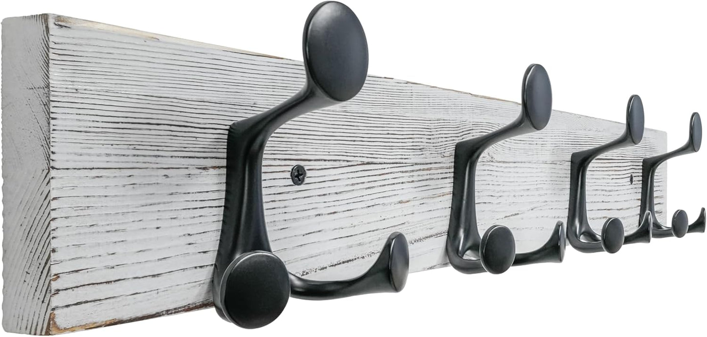 SKOLOO 24-Inch Wood Coat Rack Wall Mount with 4 Triple Hooks - Ideal for Family Entrances, Classrooms, and Pet Supplies Storage - Perfect Coat Hooks for Wall,Distressed White Wash