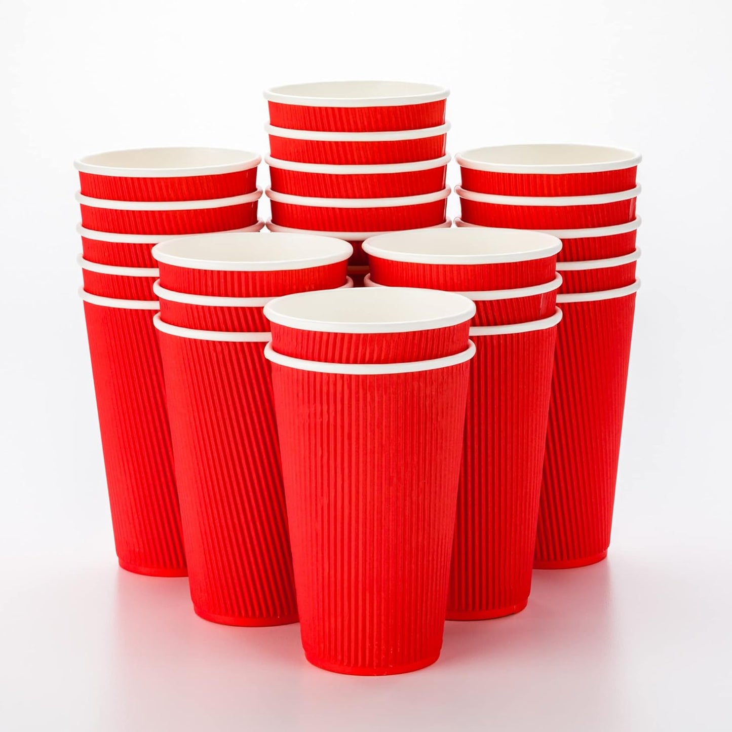 Restaurantware 16 Ounce Ripple Wall Disposable Coffee Cups, 500 Insulated Red Paper Tumblers with Rolled Rim Design, Lids Sold Separately for Hot Drinks like Tea, Hot Chocolate, and More