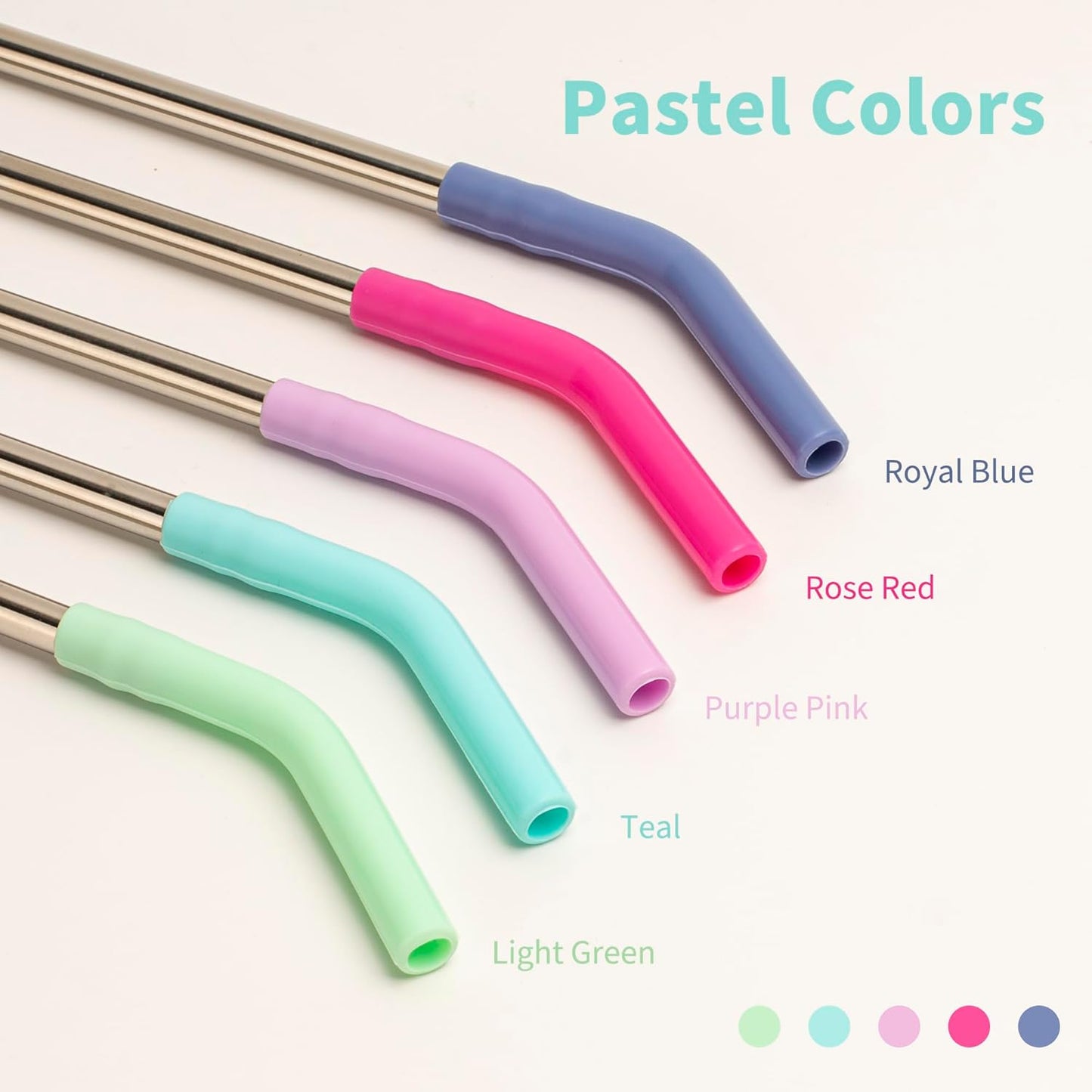 Metal Straw for Stanley Quencher Cup, Simple Modern, Meoky 40 oz Tumbler, 5 PCS Straight Reusable Stainless Steel Straws with Silicone Tips, Cleaning Brushes