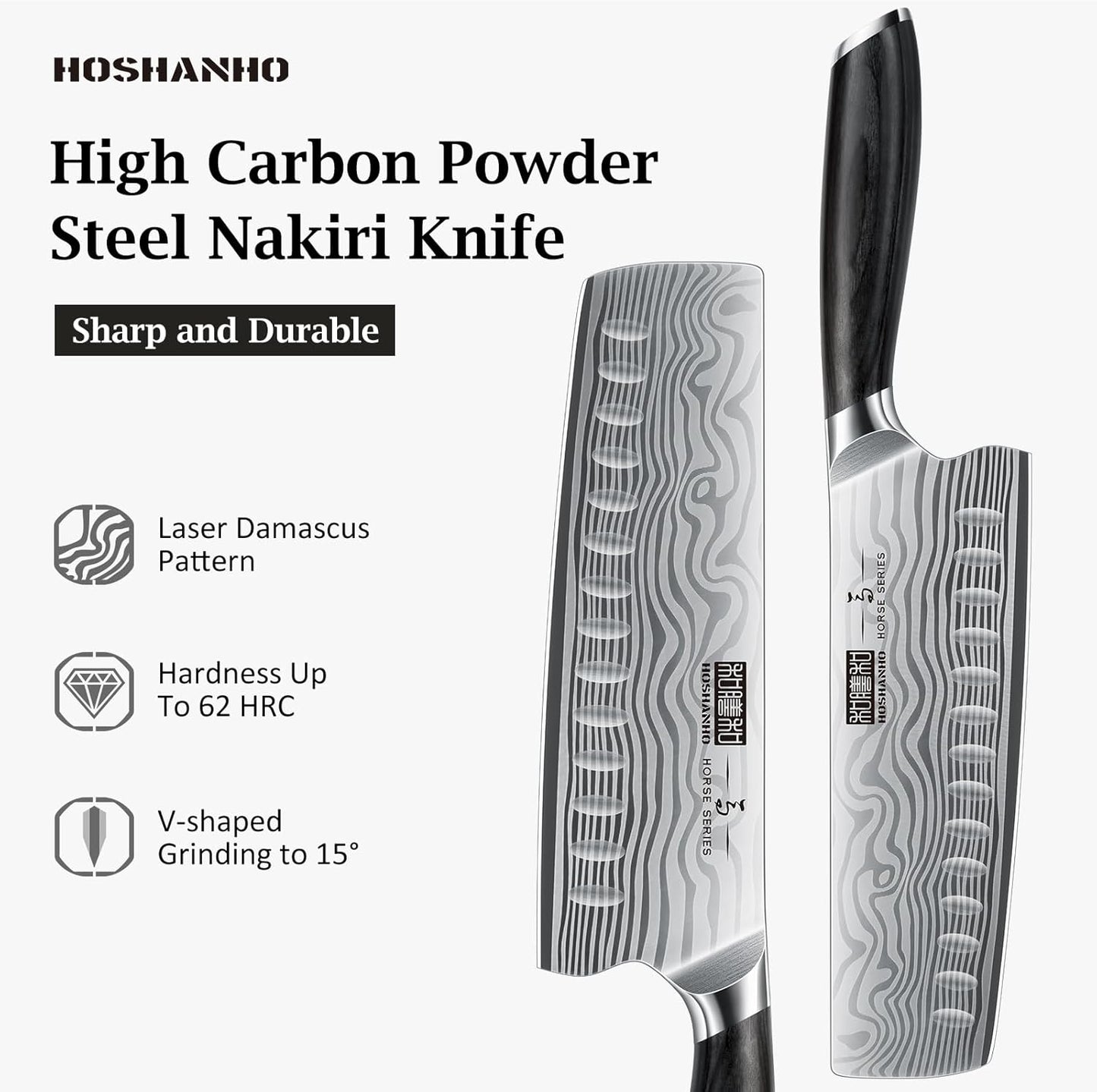 7 Inch Nakiri Knife, Japanese High Carbon Powder Steel Vegetable Cleaver Knife for Chopping, Razor Sharp Multipurpose Asian Chef Knife with Ergonomic Handle