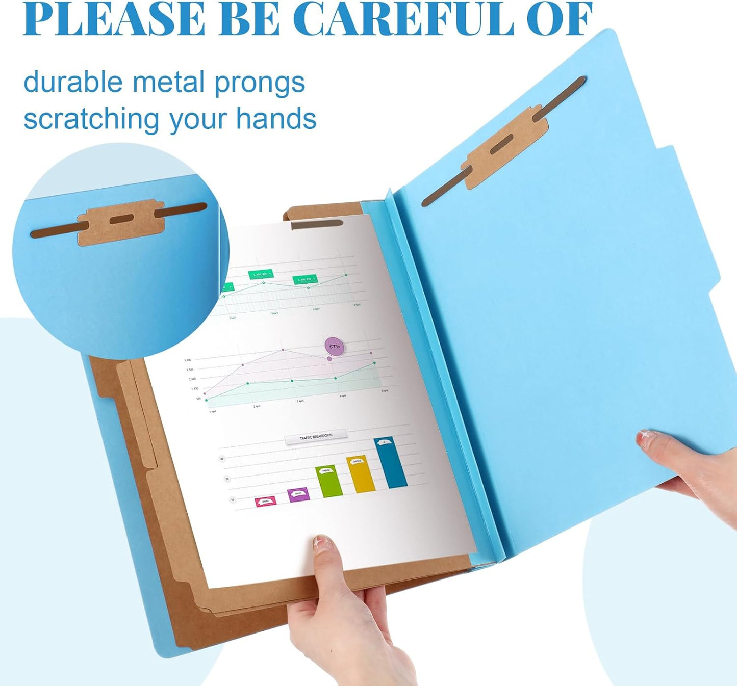 60 Pcs Classification Folders Letter Size, Back to School Supply for Teacher, Student, 3 Dividers Pressboard File Folder Bulk with 2 Fasteners, 3.5 Inch Expanding File Organizer (Blue)