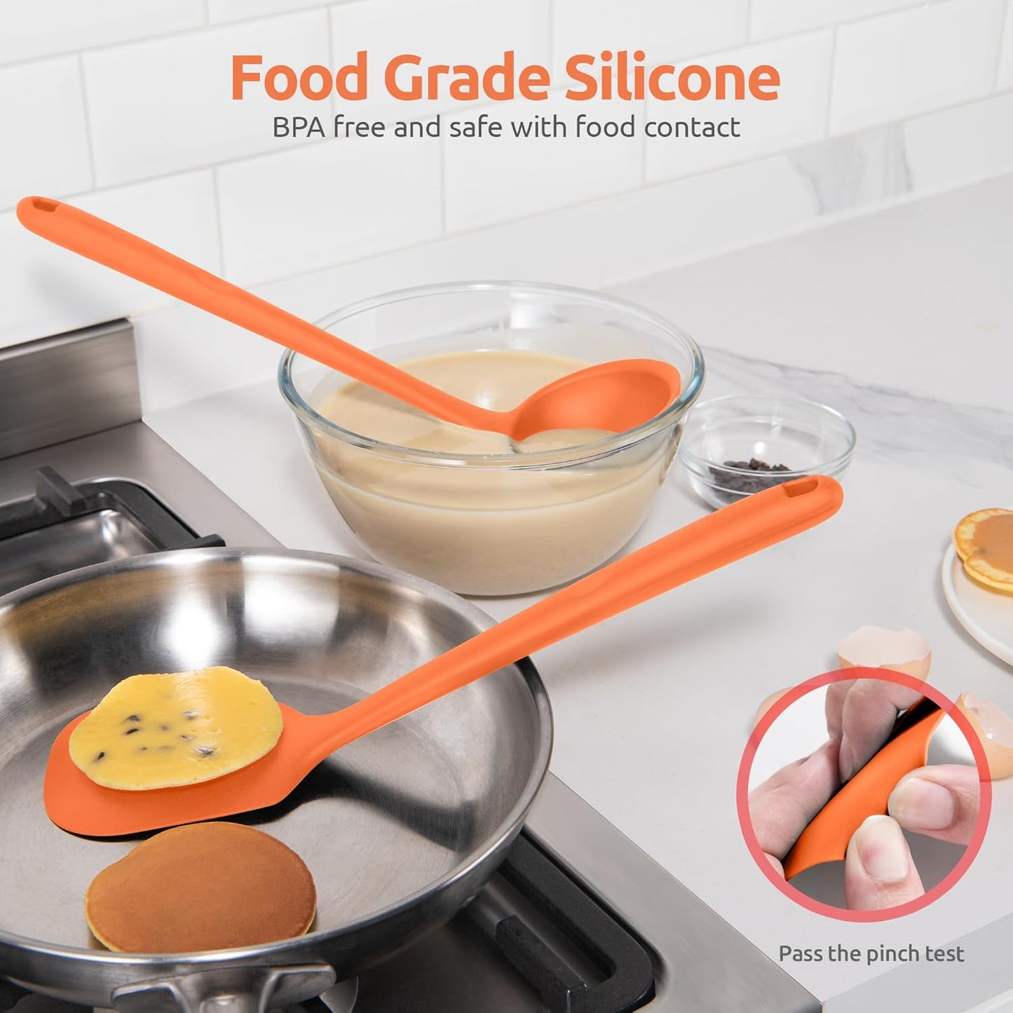 Silicone Kitchen Cooking Utensil Set: U-Taste 600ºF Heat Resistant 13.6in Extra Long Kitchen Tools, Food-Grade Non-Stick Spatula Turner Spoon Ladle for Stir Frying, Serving, Mixing (5 Pieces, Orange)