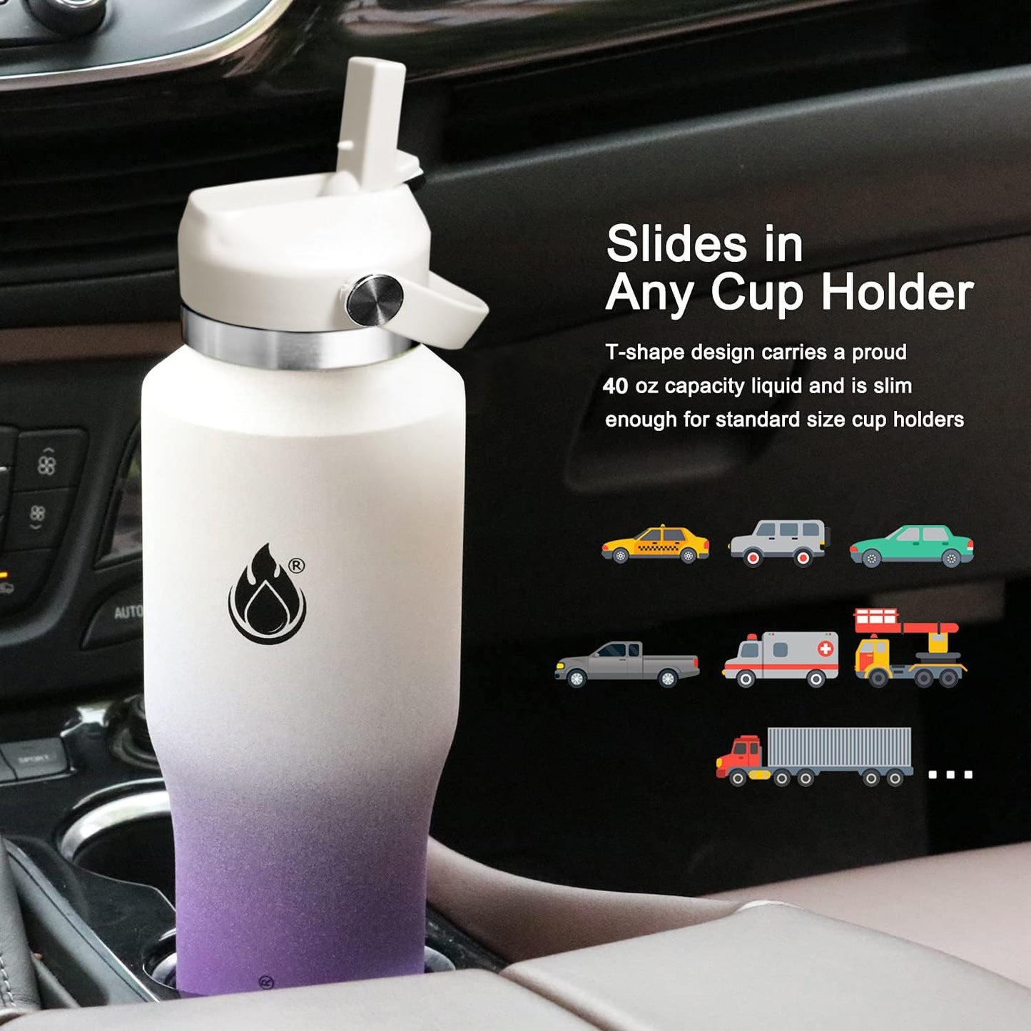 SENDESTAR SENDESTAR 40oz Stainless Steel Water Bottle(Cold for 48 Hrs, Hot for 24 Hrs),Double Wall Vacuum Insulated Bottle with Straw Lid, Spout Lid and Flex Cap, Fit in Any Car Cup Holder