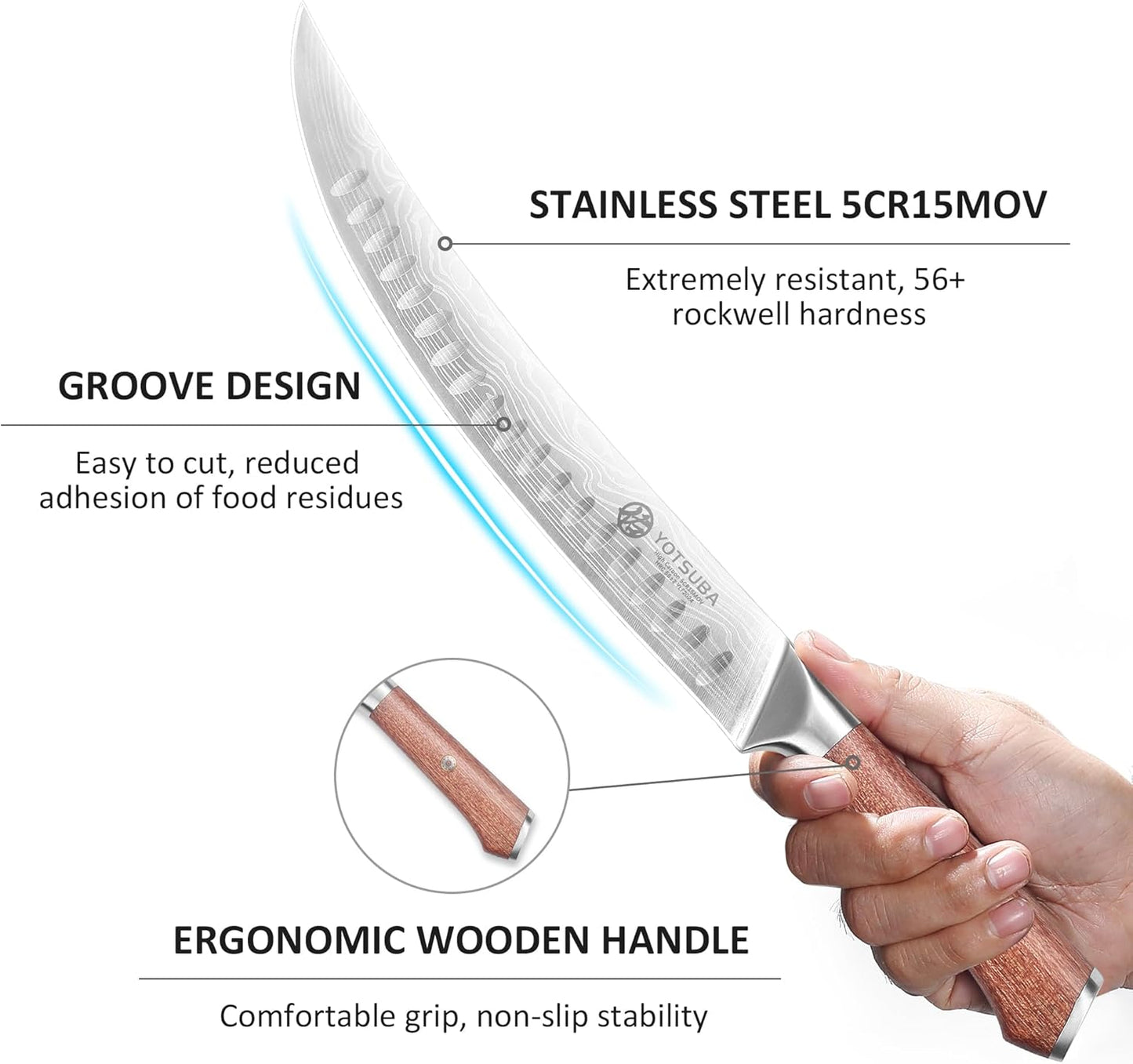 YOTSUBA Butcher Knife, 10 Inch Breaking Knife, Razor Sharp High Carbon Steel Curved Carving Knives for Meat Cutting with Ergonomic Handle, Slicing Brisket Knives for kitchen with Gift Box