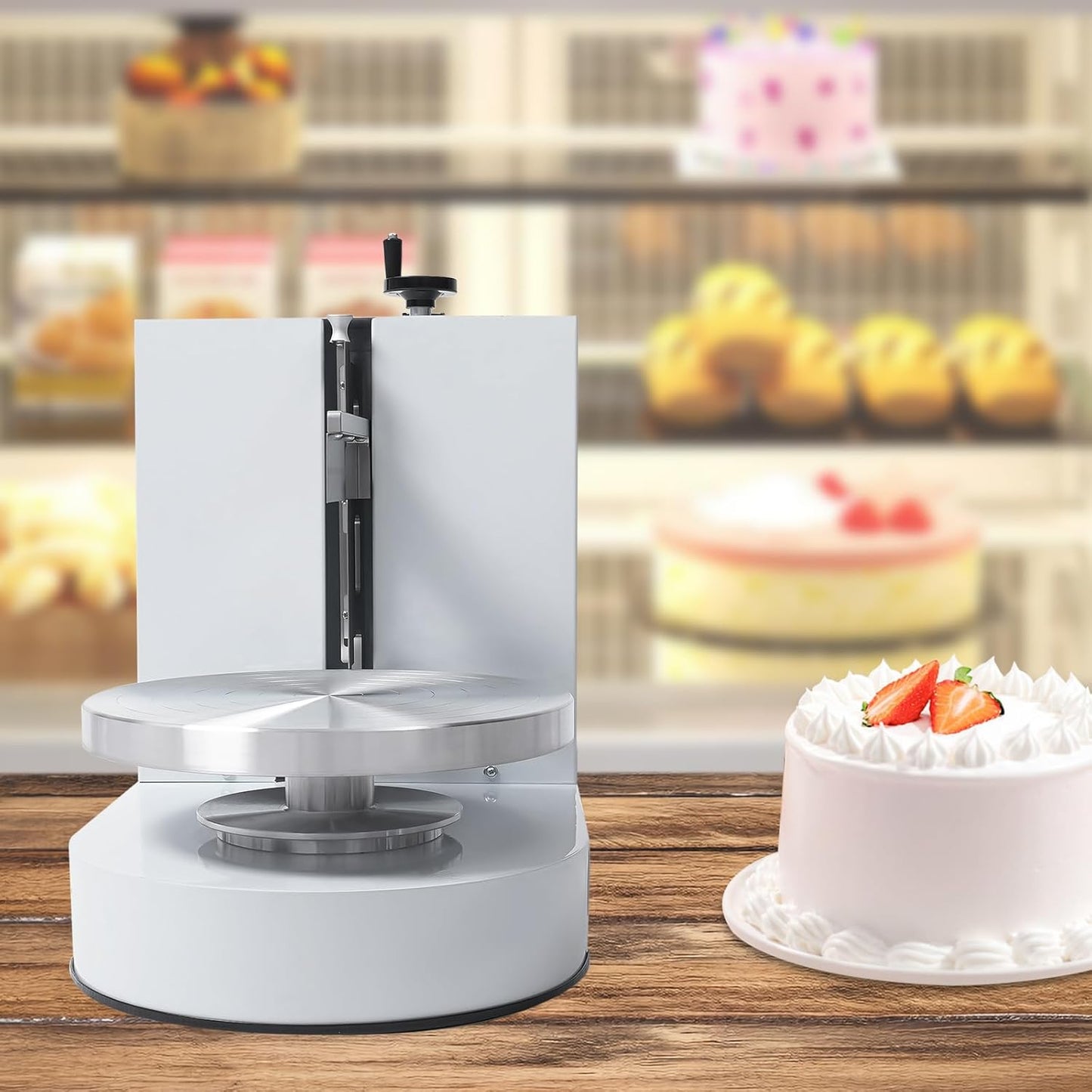 Cake Decorating Coating Machine Automatic Cake Cream Spreading Coating Filling Machine Birthday Cake Cream Smoother Bread Cream Spreading Machine Suitable for 4-12 In Round Cake (White)