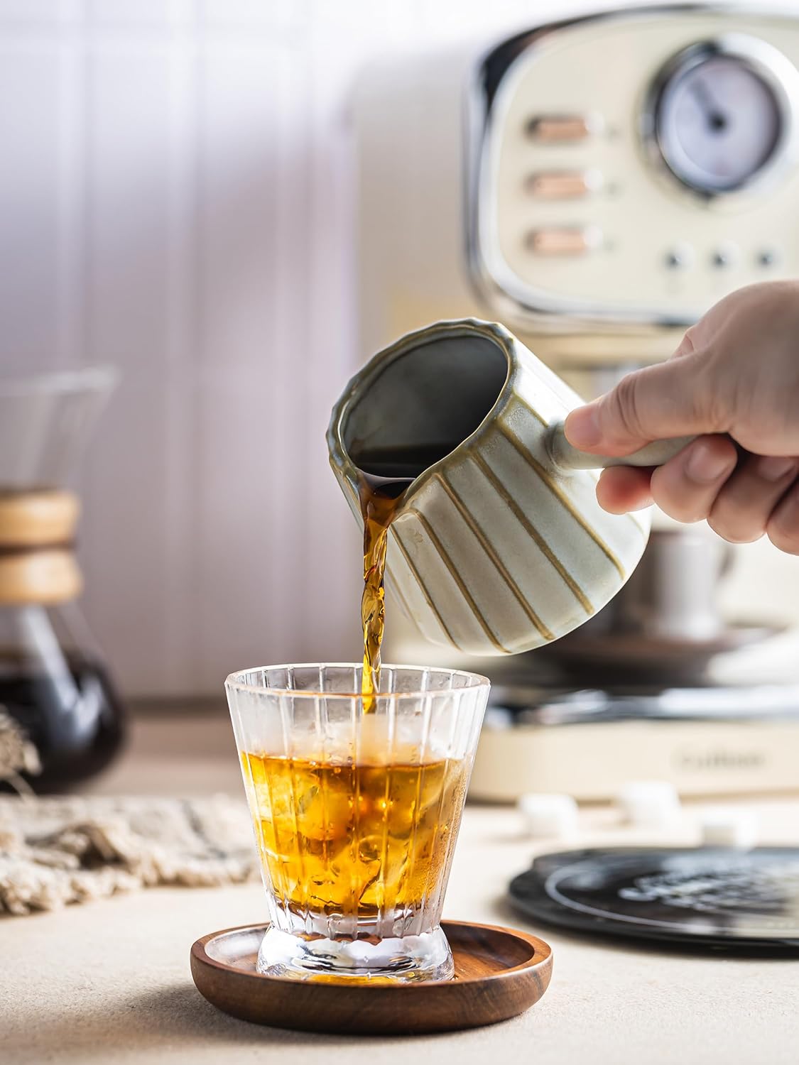 Espresso Cups, Ceramic Espresso Measuring Cup with Handle, Expresso Shots Cups with Scale, Espresso Accessories, 200ML /6 OZ, Light Green