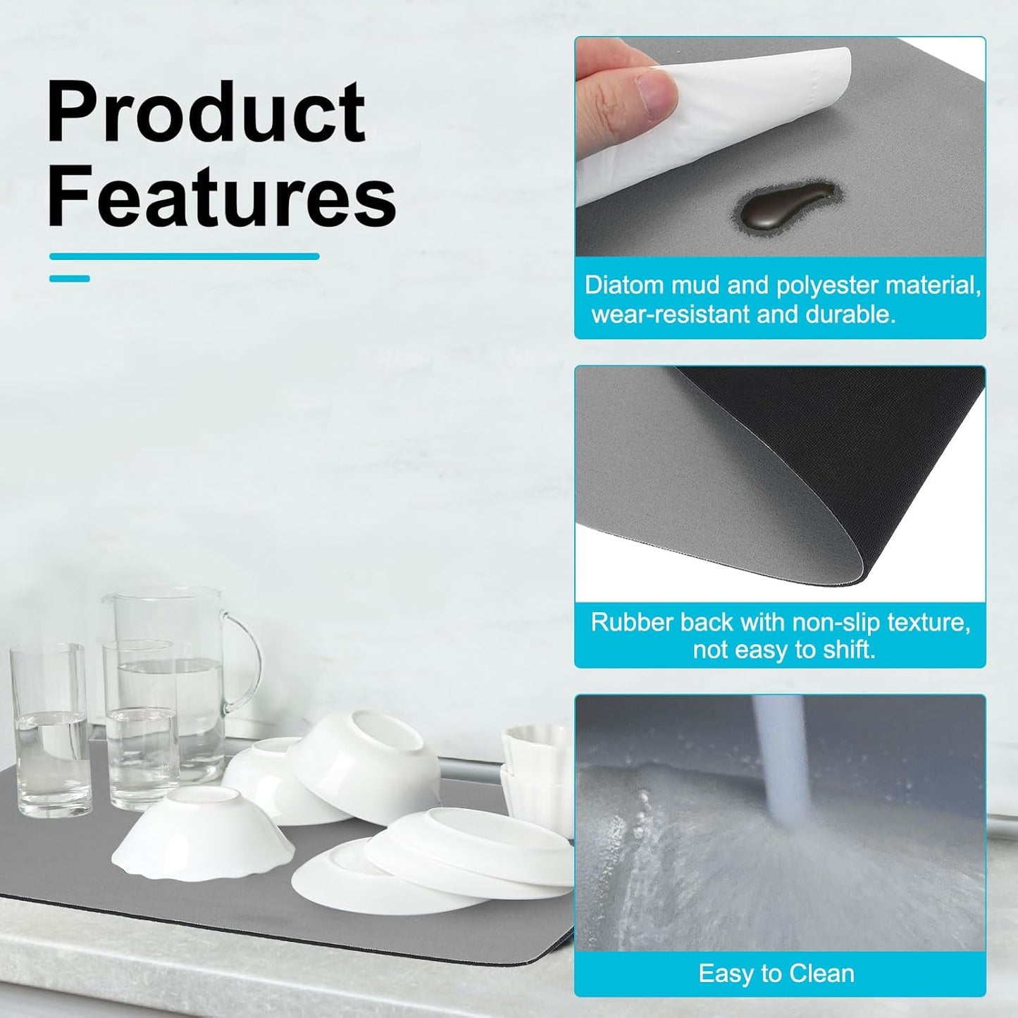 uxcell Silicone Mats for Kitchen Counter, 35.4" x 23.6" Non-Slip Countertop Protector Mat Heat Resistant Coffee Mat Waterproof Table Placemat, Gray