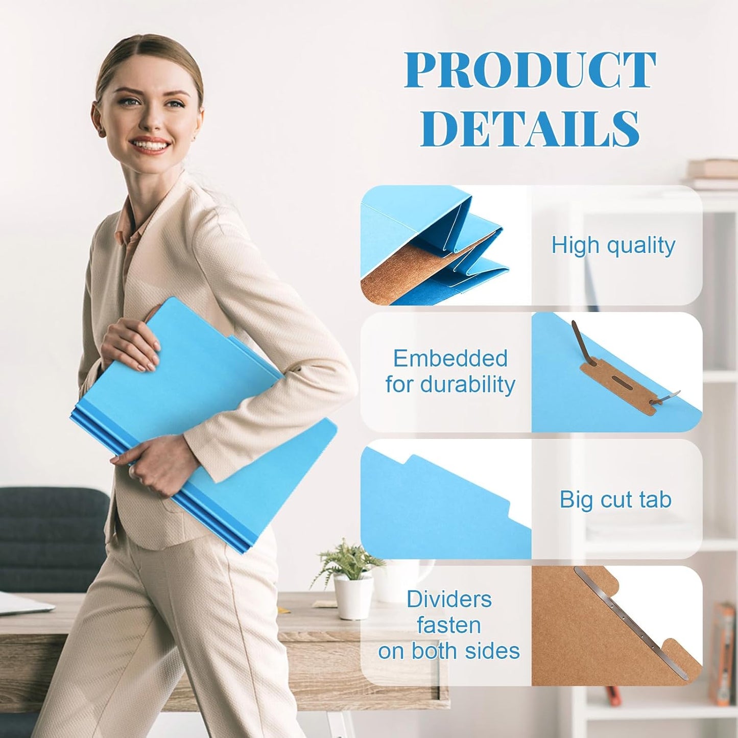 24 Pcs Classification Folders Letter Size, Back to School Supply for Teacher, Student, 1 Divider Pressboard File Folder Bulk with 2 Fasteners, 3.5 Inch Expanding File Organizer (Blue)