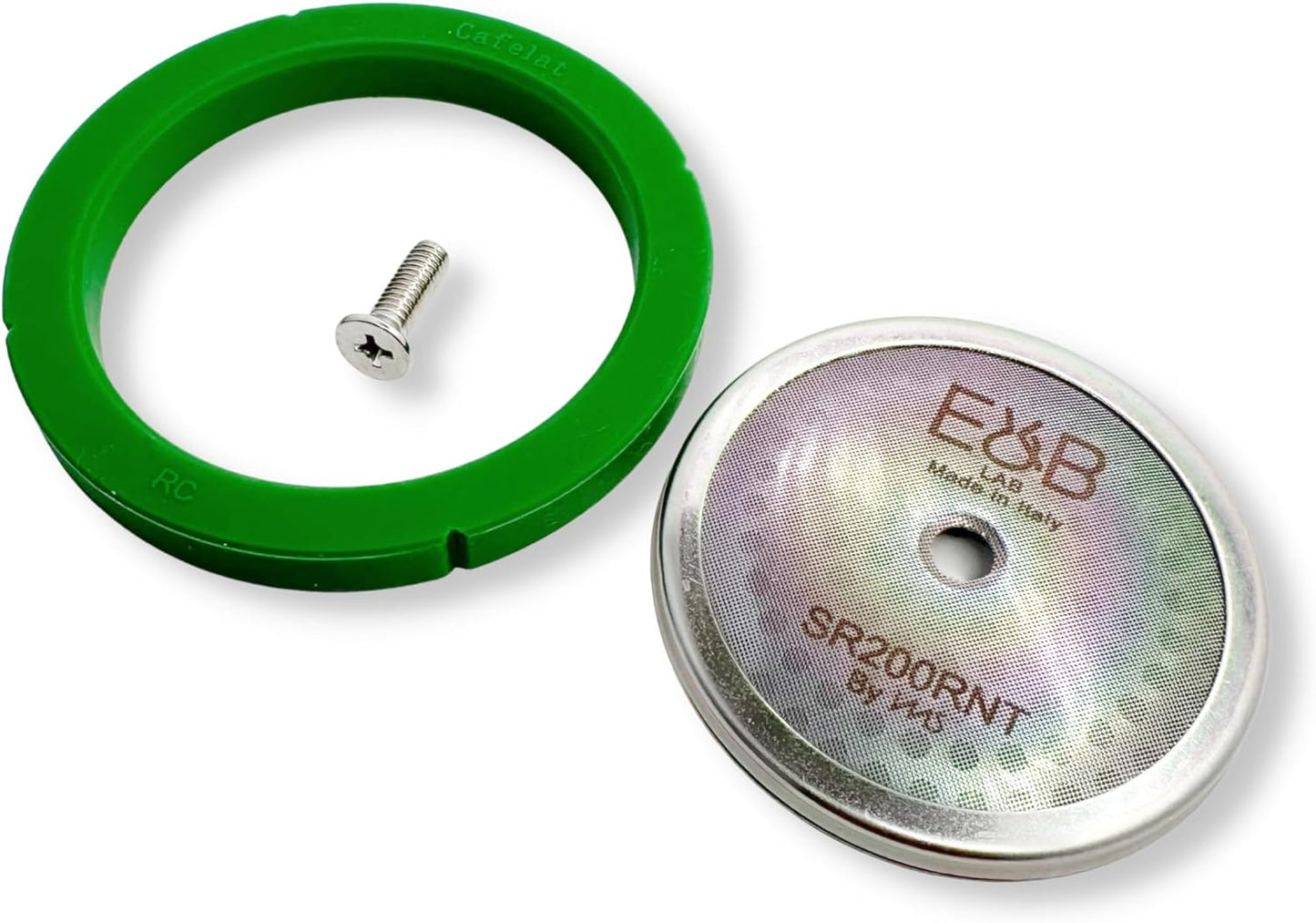 Custom Tune Up Kit 3in1 for Rancilio Silvia. IMS Nanotech Reinforced Screen SRT200NT, Cafelat Gasket - Green, Flat Screw
