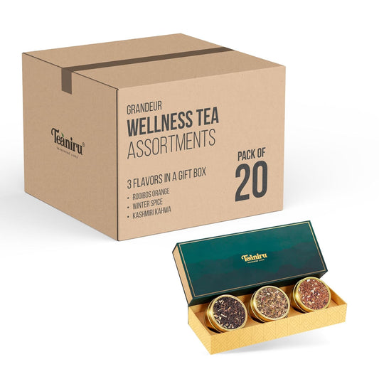 Teaniru, Christmas Grandeur Tea Gift Box - 1 carton (Box of 20) | 3 Flavors - Loose Leaf Tea Sampler in Luxury Gift Box | Assorted Bulk Tea Gifts for All
