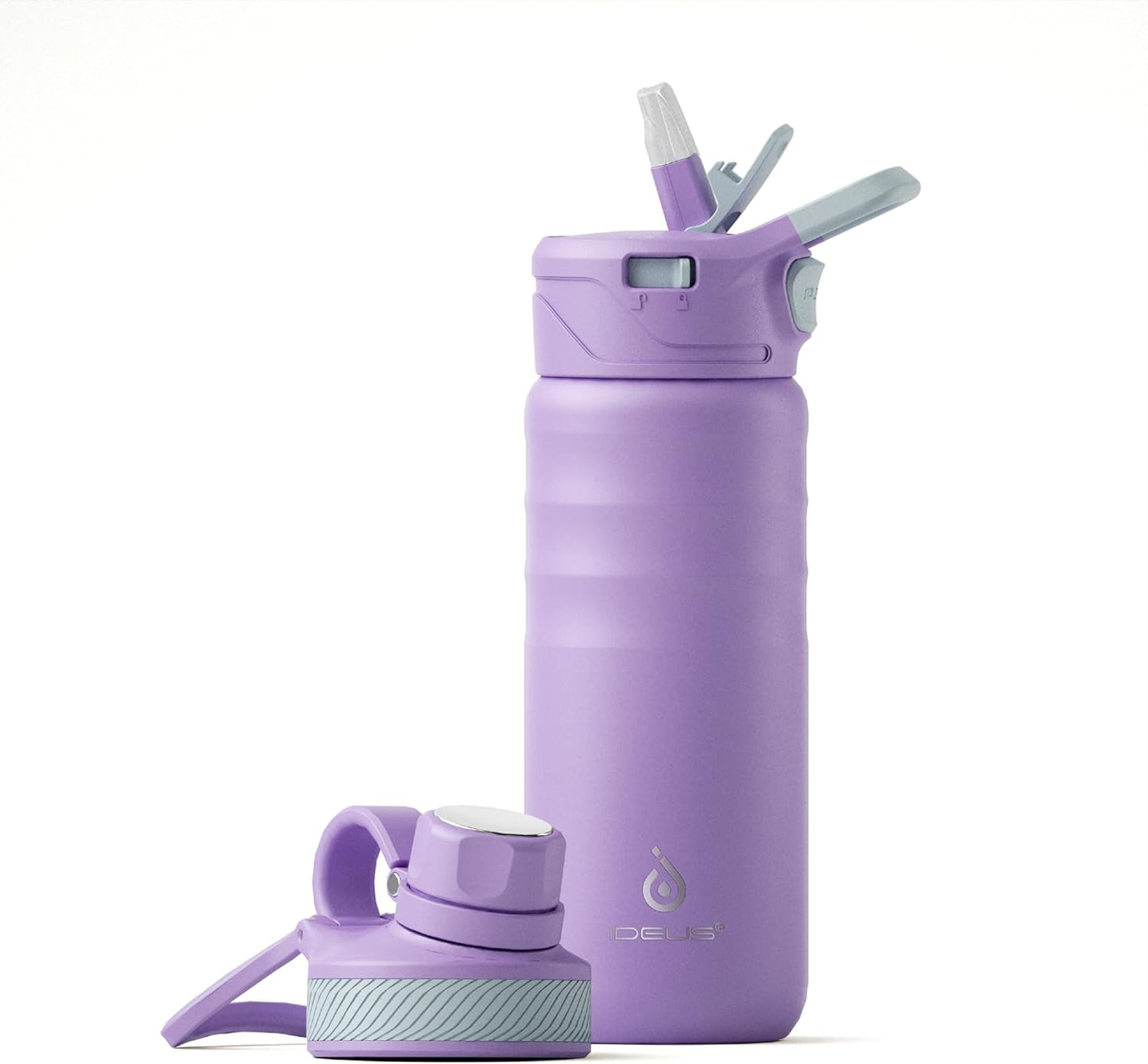 IDEUS Insulated Stainless Steel Water Bottle with 2 Leak-Proof Lids, Thermal Water Flask for Hiking Biking, 18oz, Violet