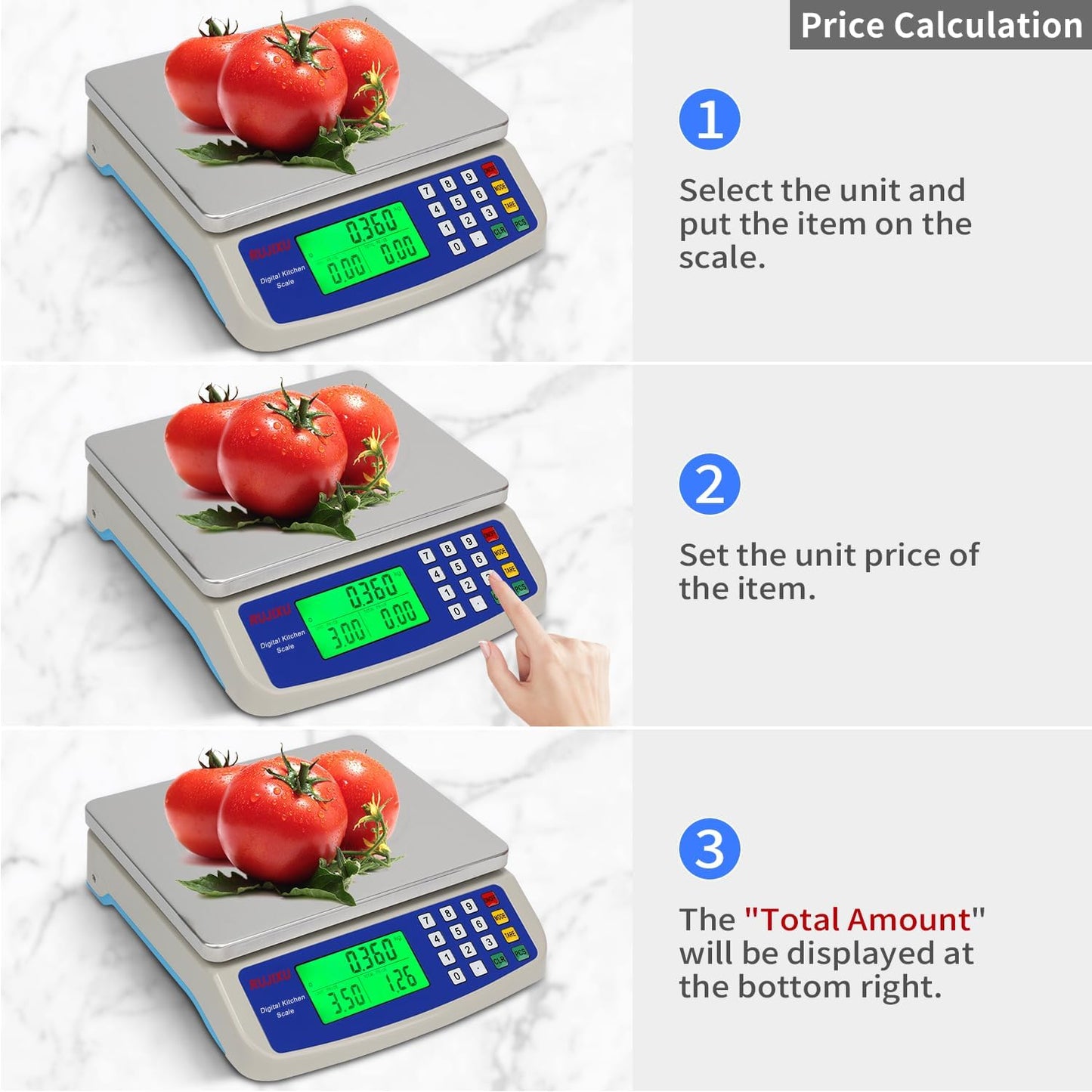 Large Digital Kitchen Scale 22LB Commercial Scale for Food Baking Bread Cooking Meat,Stainless Steel Price Computing Scale with LCD Display,Prep Counting Scale for Parts and Coins,Adapter Included