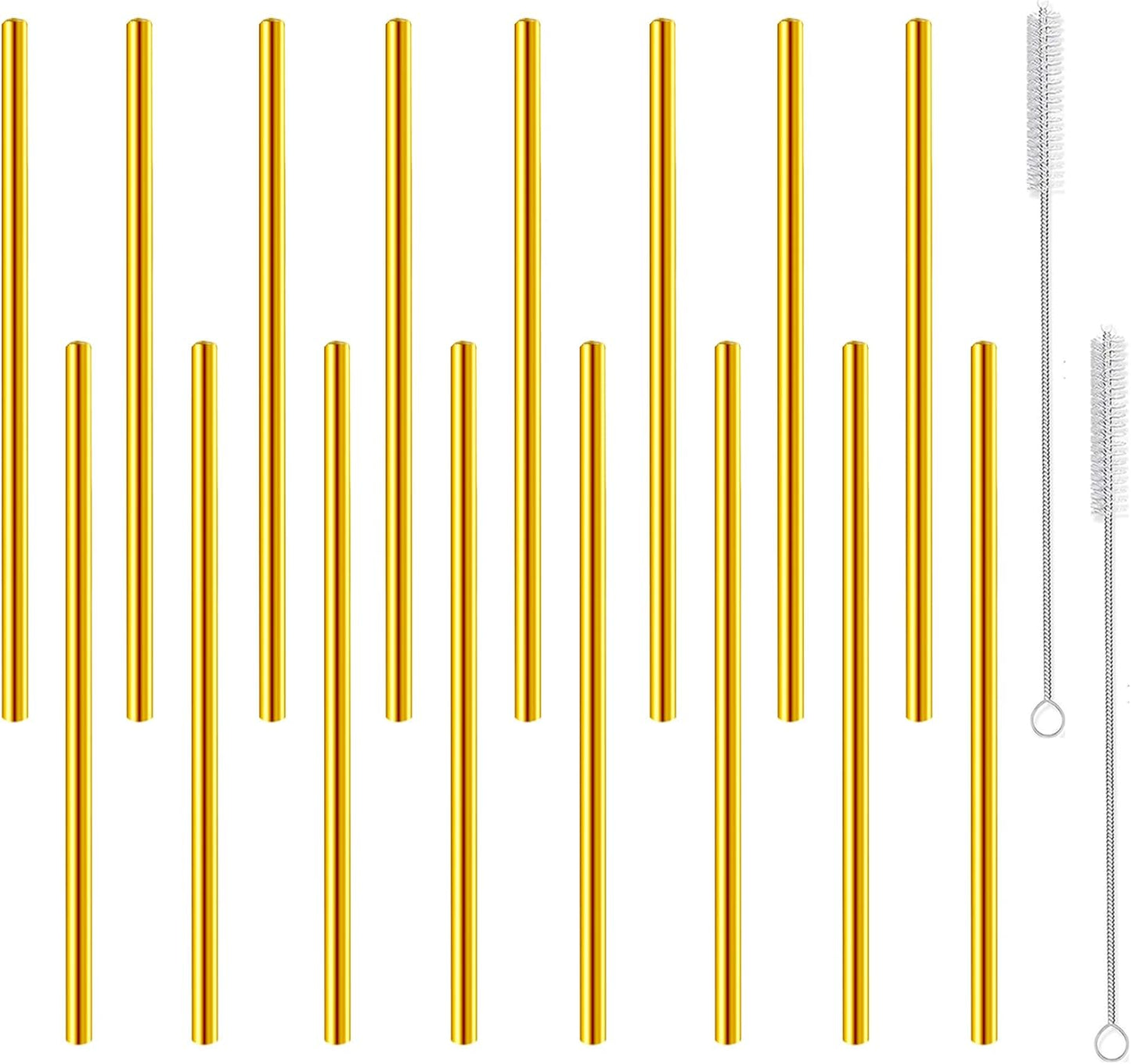 Short Cocktail Straws, Metal Stainless Steel Reusable Straw Small Mini 6 Inch for Cocktails Party Accessories Glasses Mason Jar Tumbler Coffee Juice Tea Mojito with Brush, Gold 16PCS