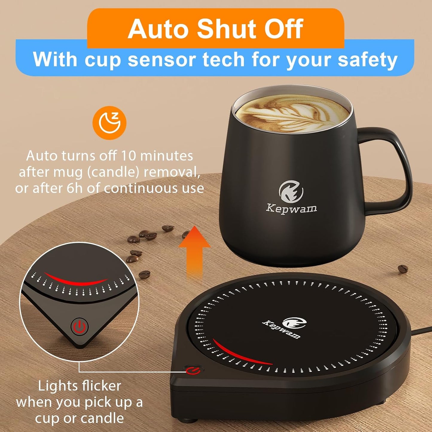 Coffee Mug Warmer for Desk, Smart Coffee Warmer with Touch Tech & Light, Coffee Cup Warmer with Gravity Sensor & Auto Shut Off, Candle Warmer Plate - Ideal Gifts for Dad and Mom