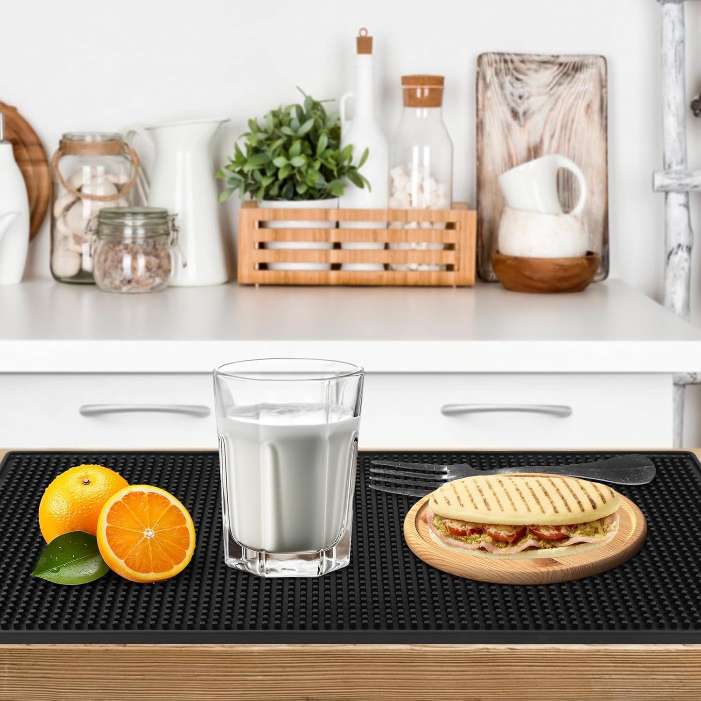 Extra Large (28 inch by 16 inch) Thick Rubber Service Bar Mat for Home Kitchen Counter Mat, Bartender Bar Mat, Dish Drying Mat, 2 Packs Black