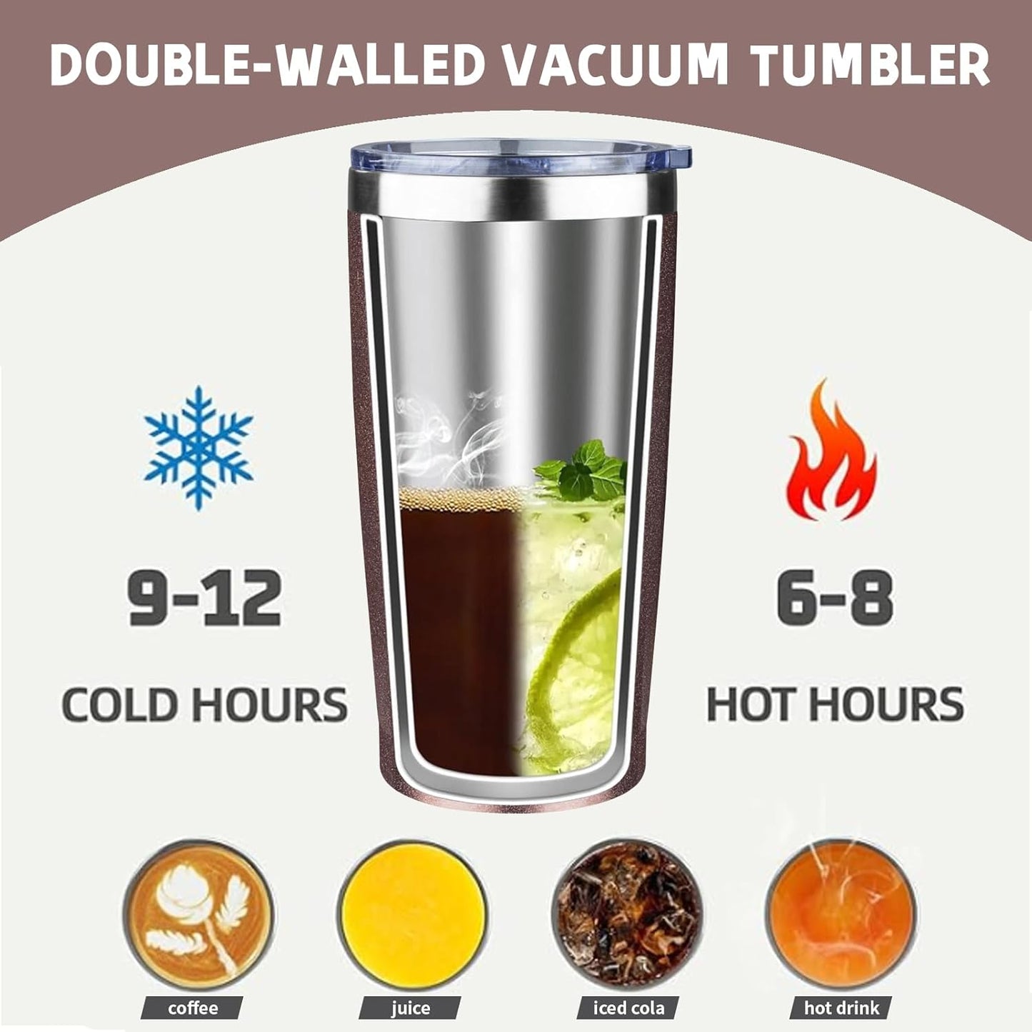 20 oz Tumbler with Lids and Straws, Stainless Steel Insulated Coffee Tumbler, Double Wall Vacuum Insulated Travel Mug Cup, Leakproof Thermal Coffee Cup for Hot and Cold Drinks (Rose Gold)