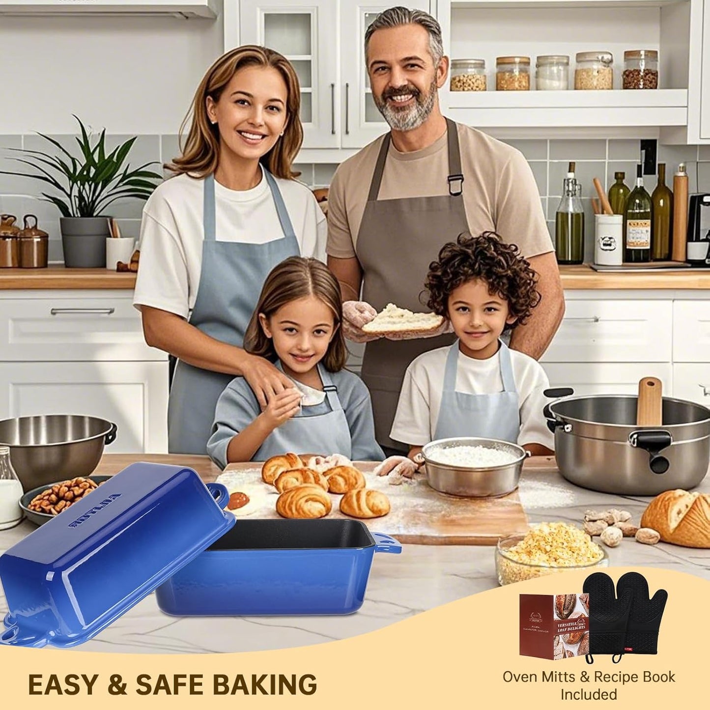 9x5 Enameled Cast Iron Loaf Pan with Lid - 2 in 1 Sourdough Bread Pan for Homemade Baking