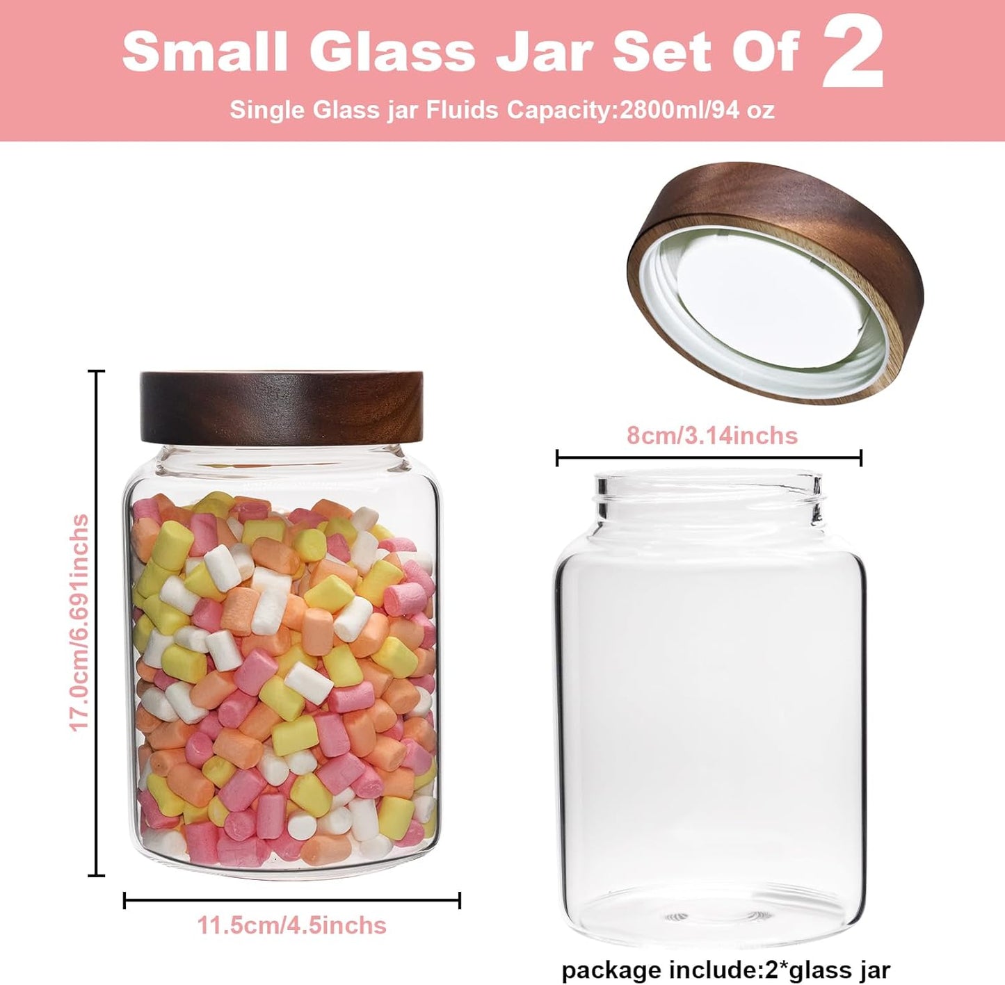 Glass Spice Jar Coffee Sugar Container Airtight Glass Jar Food Storage Canisters Bottle for Kitchen Seasoning Tea Herb Overnight Oats Bar Parfait Snacks (1200ml(40oz)-2 pack)