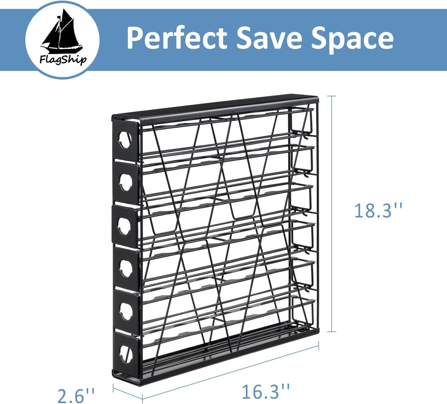 FlagShip 6-Tier Coffee Pod Holder for K Cup - 48 Capsule Max Capacity Metal Rack, Ultra-Efficient Corner Storage Space Saving Design