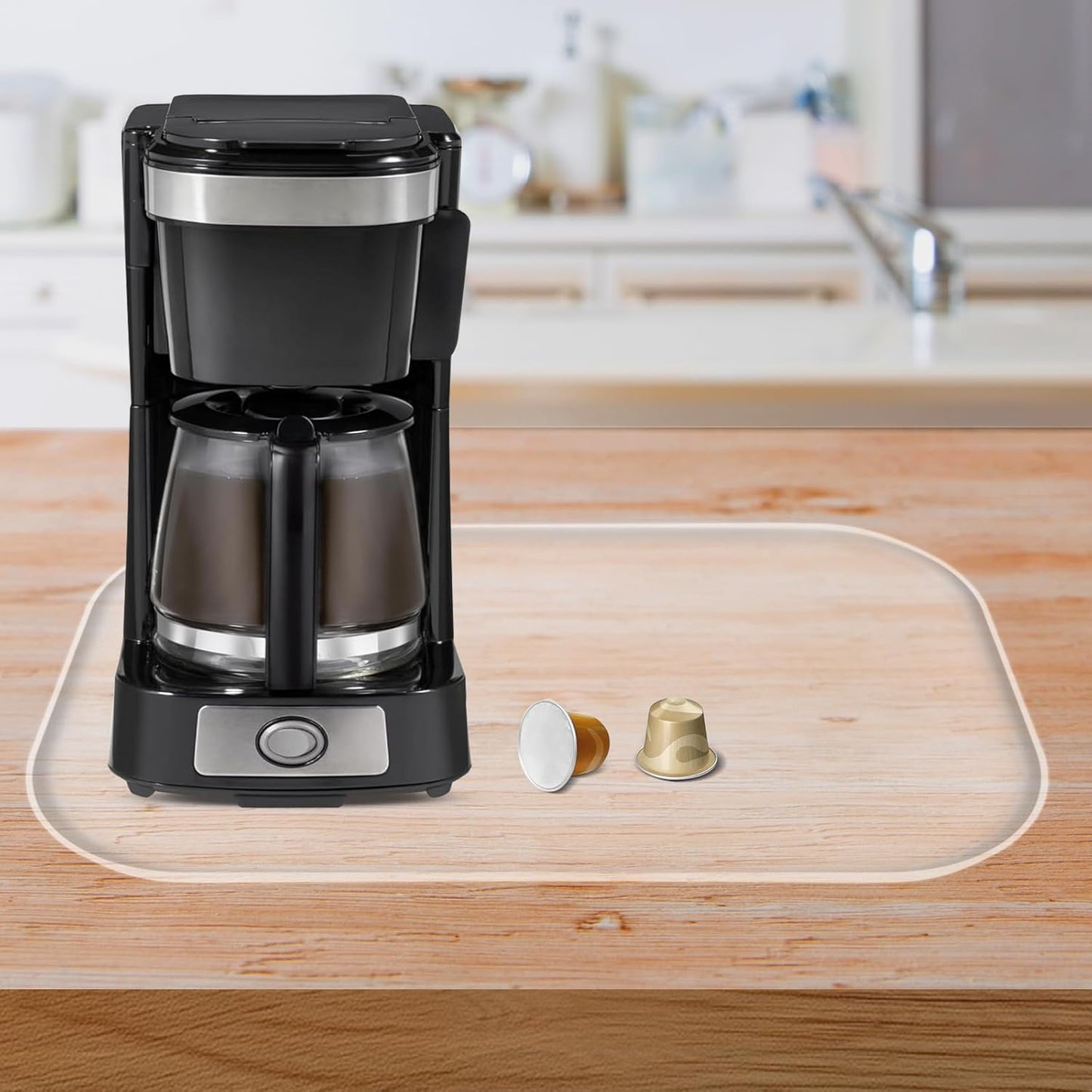 Silicone Coffee Maker Mat with Lip, 17.4'' x 10.6'' Heavy Duty Coffee Maker Mat for Countertops, Coffee Tray Fit Under Coffee Machine Appliance Automatic Machines Espresso Accessory, Translucent