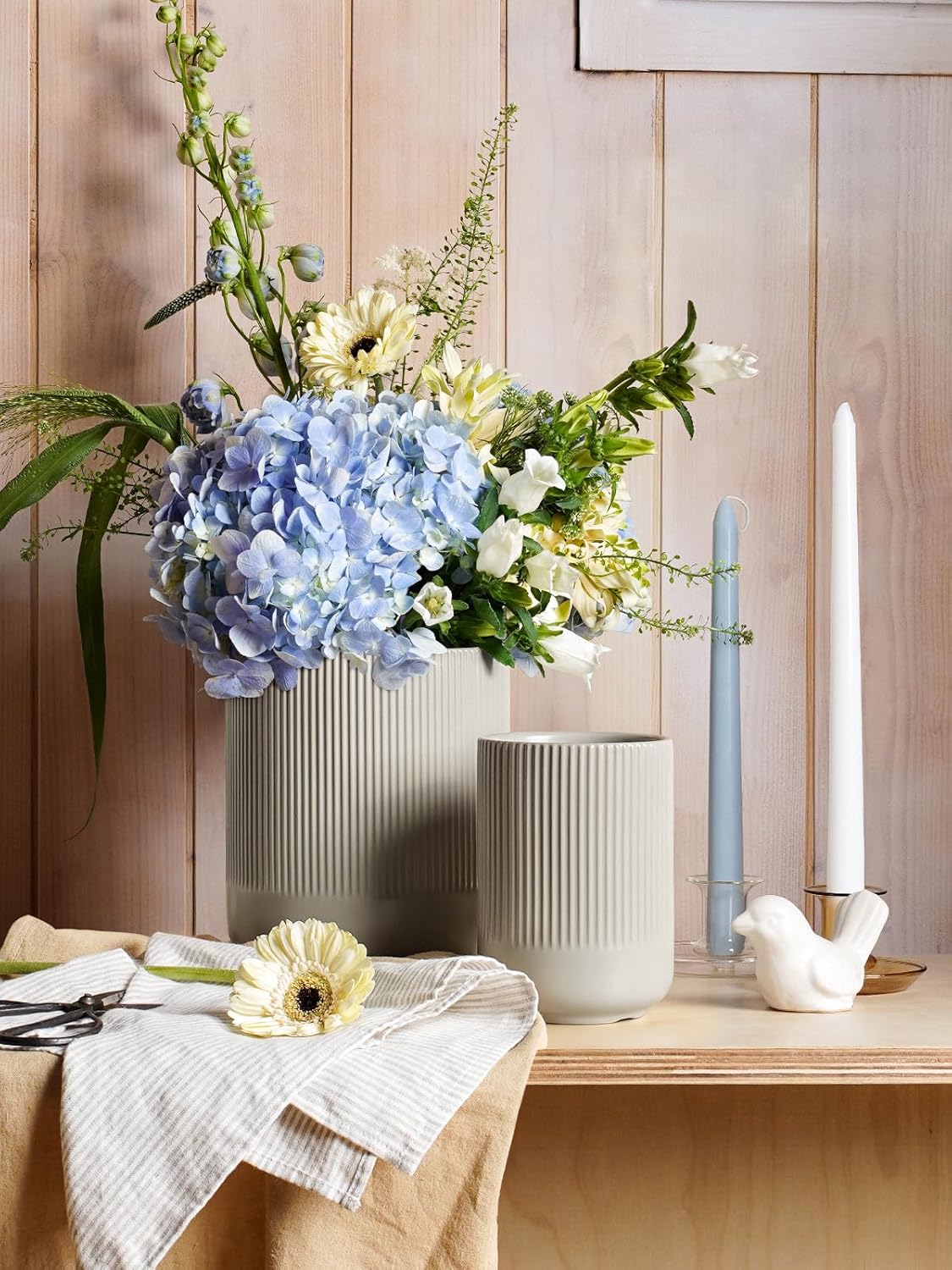 LE TAUCI Utensil Holder, 7.3"+5.4" Ceramic Kitchen Utensil Holder for Countertop, Large Cooking Utensil Crocks for Kitchen Counter, Morden Utensil Organizer for Spatula, Set of 2, Oatmeal Greige