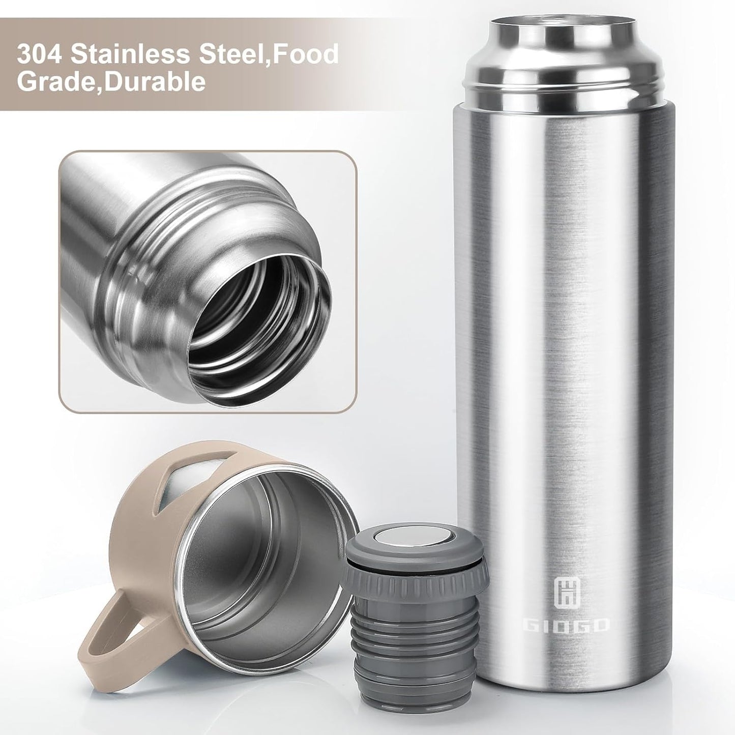 Stainless Steel Thermo 700ml/23.7oz Vacuum Insulated Bottle with Cup for Coffee Hot drink and Cold drink water flask.(Brown,Single)