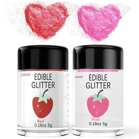 Red Pink Edible Glitter Glimmer Powder for Cakes Drinks - Valentine's Colaele 5 grams Food Grade Luster Dust Metallic Food Decorating Sprinkle Disco Brew Dust for Cake Chocolate Decorations,Vegan