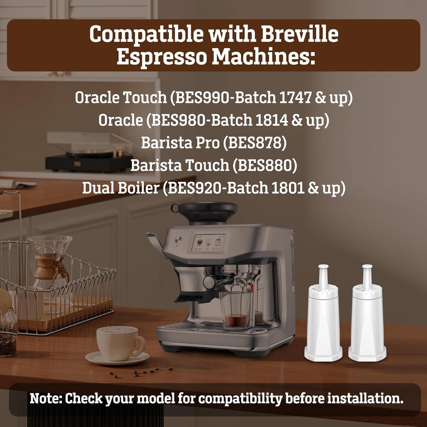 6 Pack Water Filters Replacement for Breville Espresso Machines - Compatible with Barista Touch BES880, Barista Pro BES878, Oracle Touch BES990, Dual Boiler BES920, Bambino & ClaroSwiss
