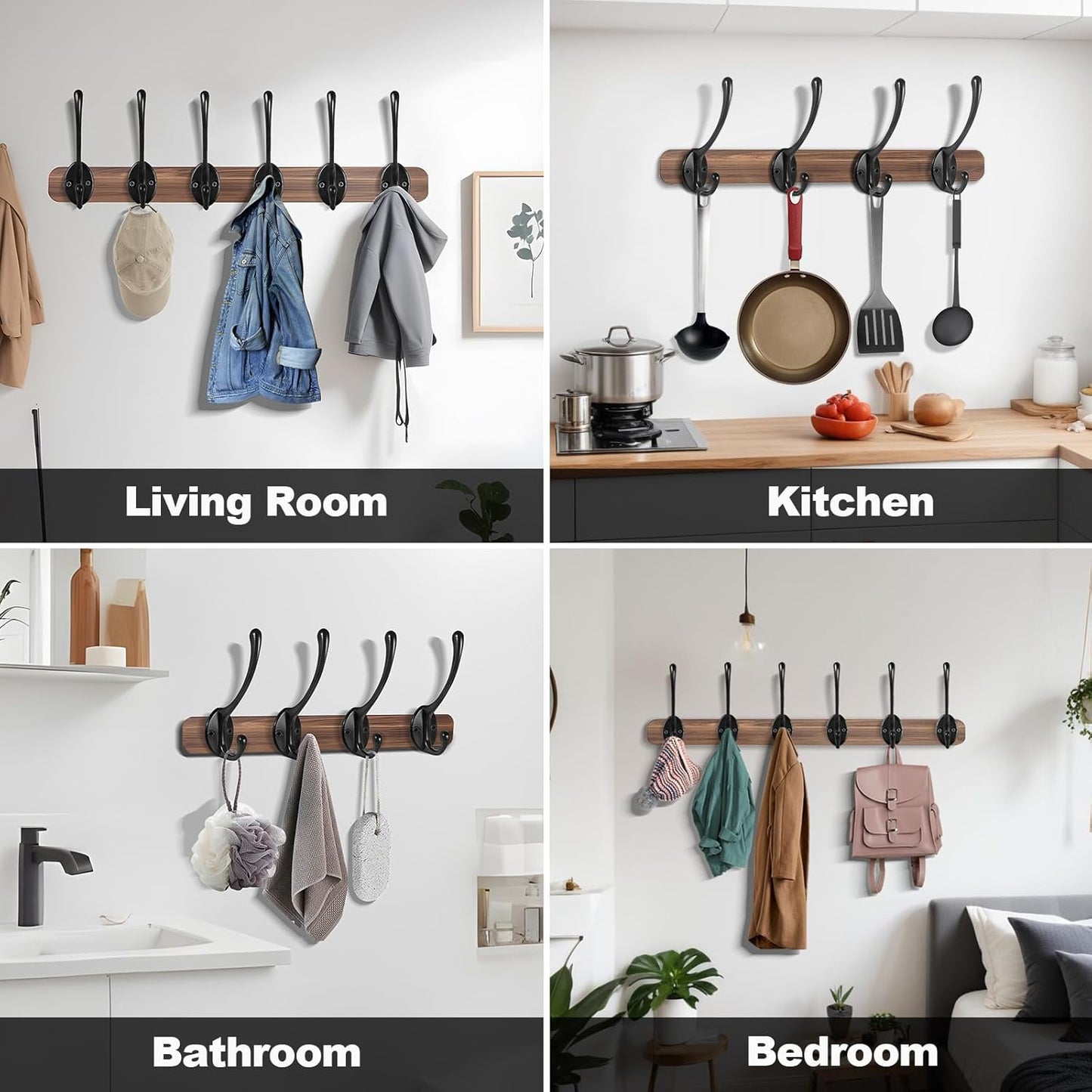 Wall Hooks for Hanging, 20-Pcs Heavy Duty Metal Coat Hooks, for Living Room, Bathroom, Kitchen, Bedroom for Coats, Towel, Hat, Key, Closet, Bag (Black)