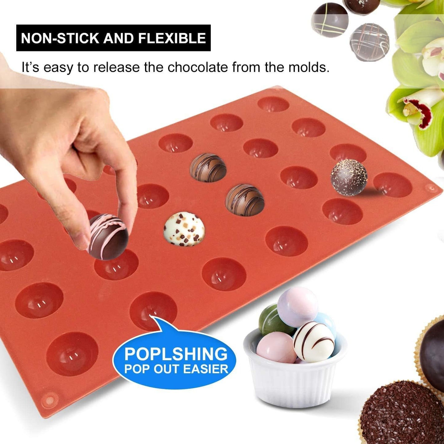 Mini 24-Cavity Semi Circular Silicone Mold, 2 Packs Half Sphere Silicone Baking Molds for Making Jelly, Chocolates and Cake