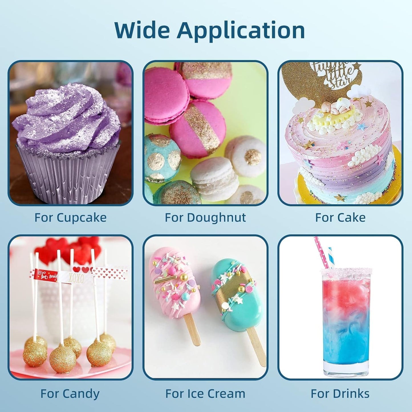 Edible Glitter Set - Luster Dust Edible Set 4 Metallic Colors - Food Grade Coloring Glitter Shimmer Dust Powder for Cocktail, Wine, Cake Decorating, Drinks, Candy, Baking, Cookie, Fondant - 5g Each