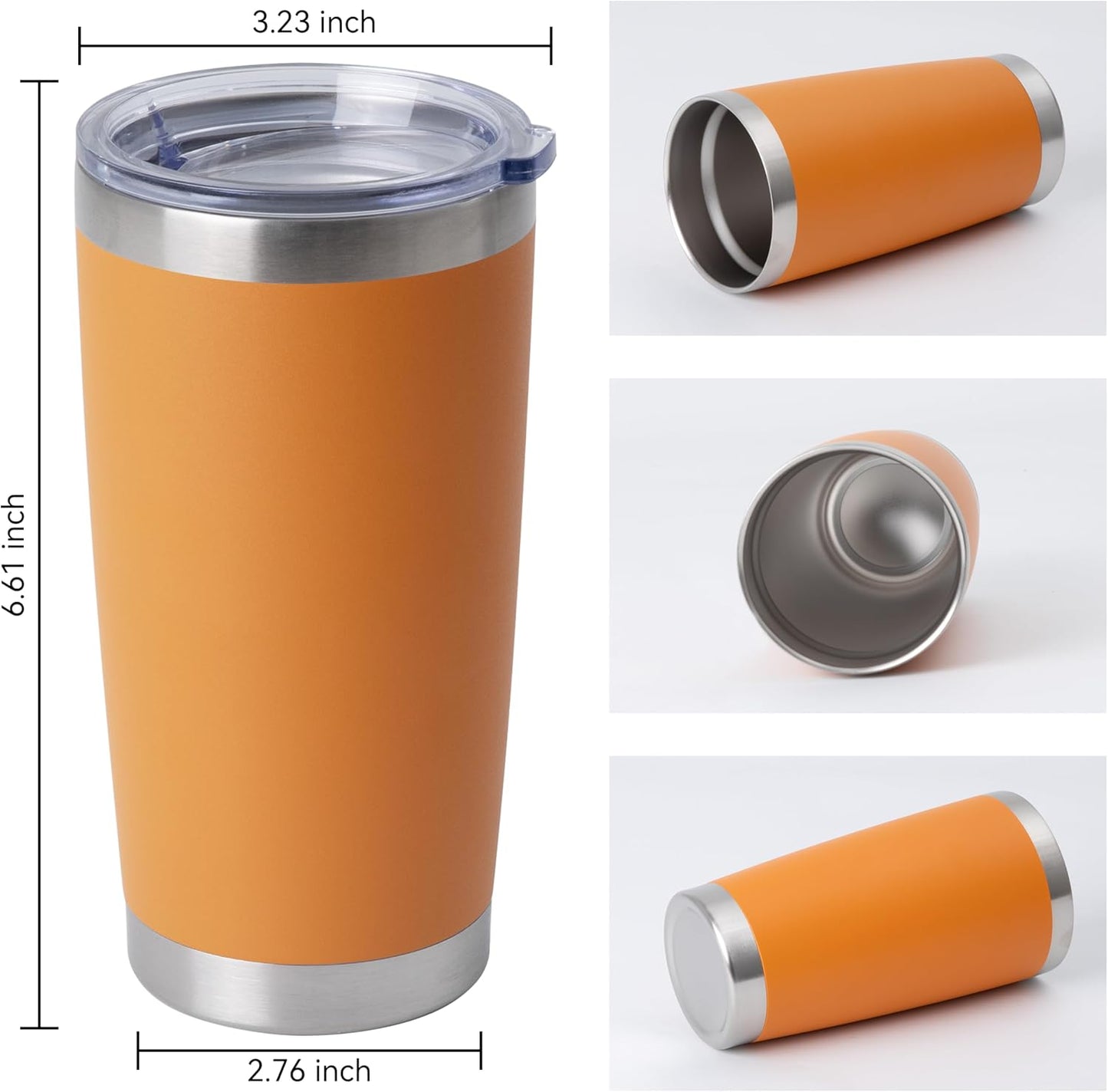 HASLE OUTFITTERS 20oz Stainless Steel Tumblers Bulk, Insulated Travel Cup with Lid, Double Wall Vacuum Coffee Mug for Cold & Hot Drinks 8 Pack, Orange