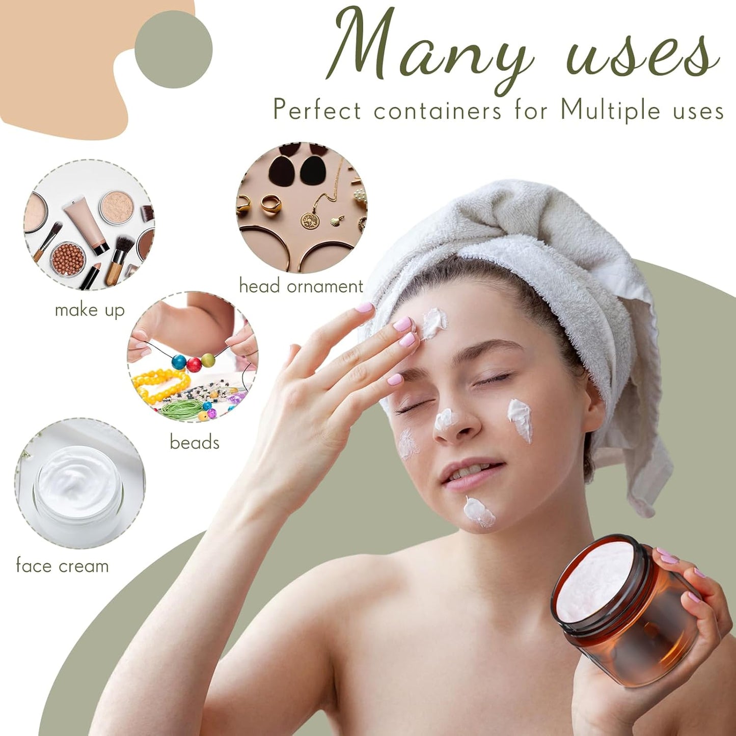 Patelai 4 Pieces Round Wide-mouth Leak Proof Plastic Container Jars with Lids for Travel Storage Makeup Beauty Products Face Creams Oils Salves Ointments DIY Making(2 Ounce,Amber)