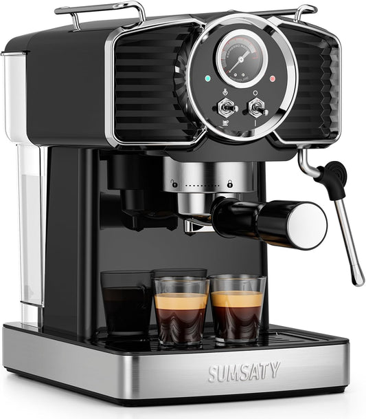 Espresso Machine 20 Bar, Professional Espresso Maker with Milk Frother Steamer Wand, Espresso Coffee Machine Black, Cappuccino & Latte Machine for Home, Retro, 1.8L Removable Water Tank